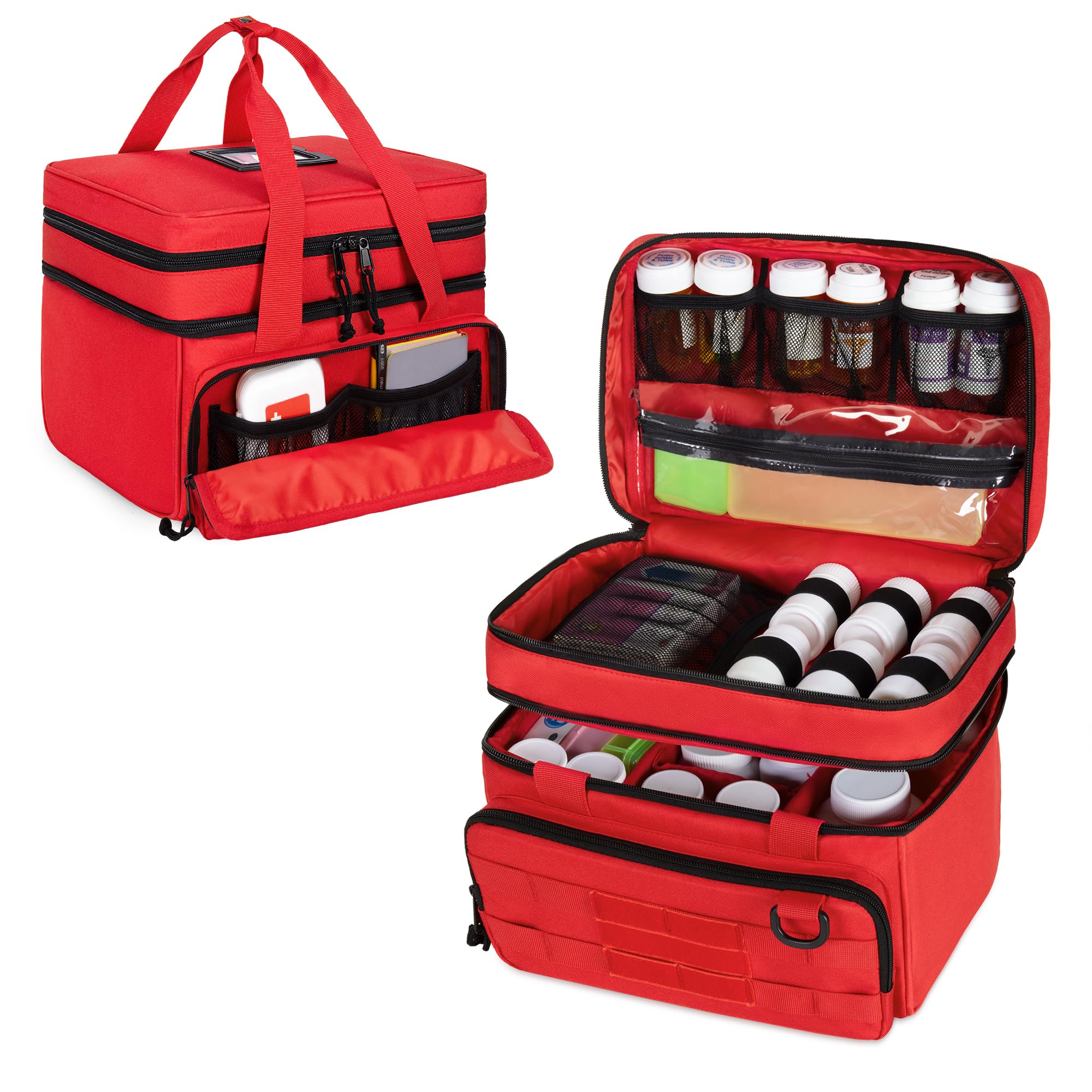 CUMRIO Double Layer Medicine Storage Bag, Tactical First Aid Bag, Red