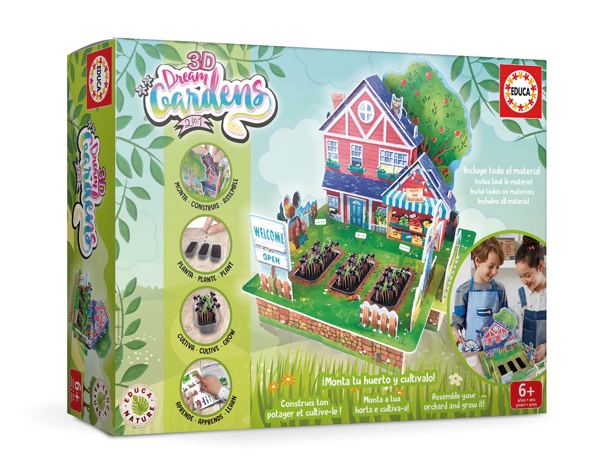 Educa - 3D Dream Garden 2in1 Huerto | Construye con Piezas de cartón a Todo Color Este Maravilloso huerto y cultiva tu Propio jardín en casa | A Partir de 5 años (19470)