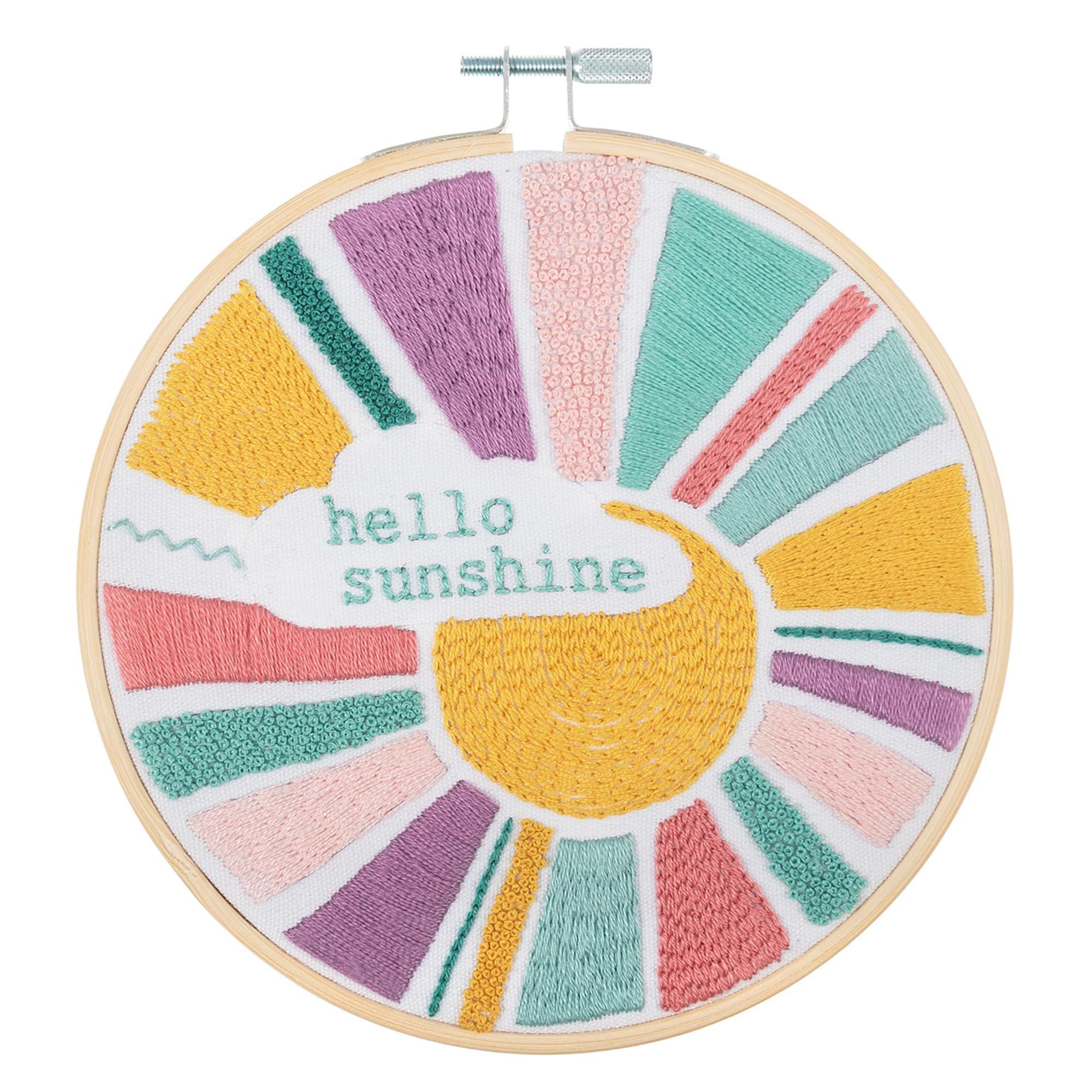 Trimits Embroidery Kit with Hoop - Rainbow Design on Pre-Printed Cotton Fabric (25 x 25cm) with Felt Backing, Thread, Needle and Instructions - Uses a Mixture of Popular Embroidery Stitches.