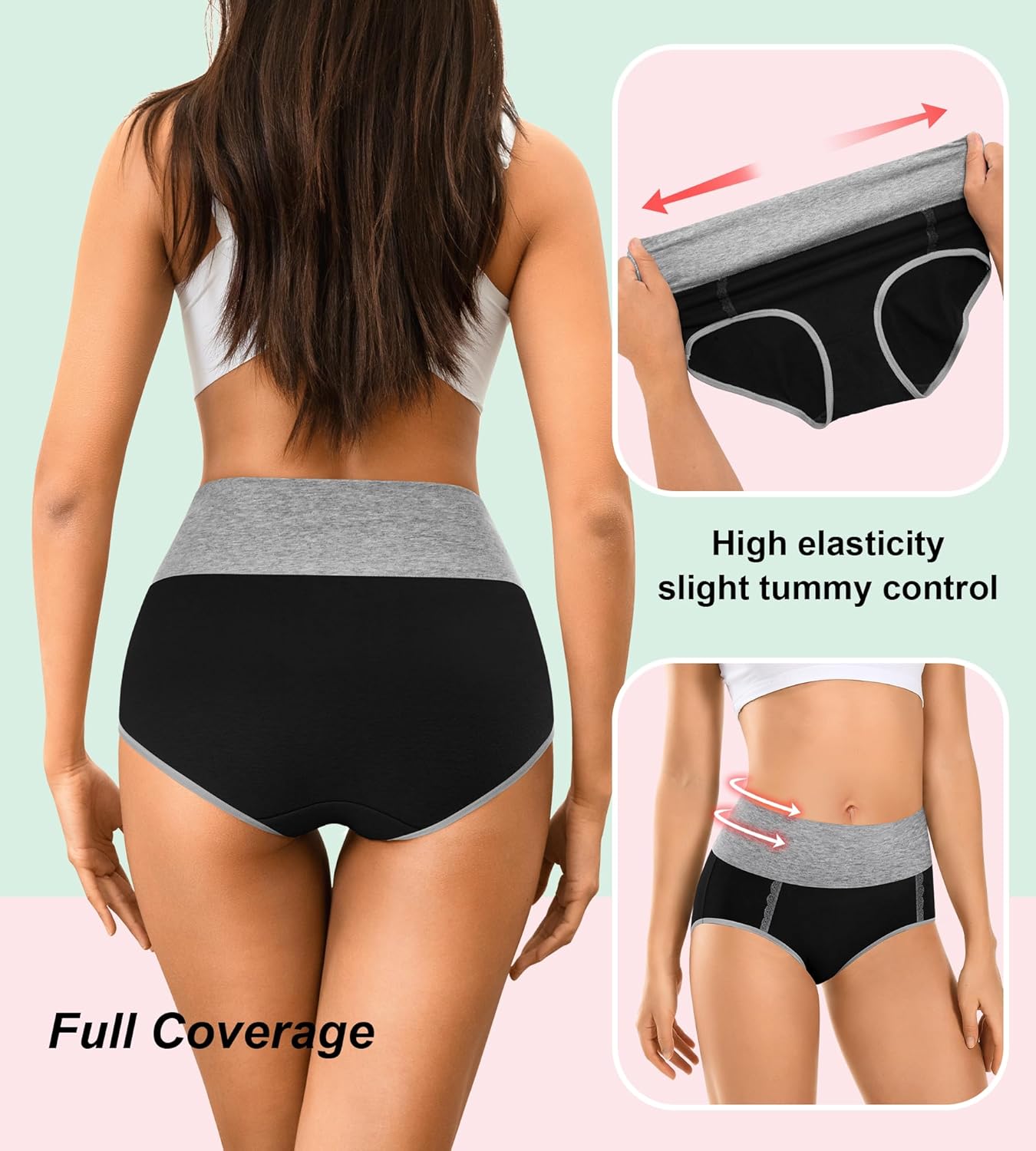 MISSWHO Cotton High Waisted Womens Underwear Soft Stretch Breathable Full Coverage Ladies Panties(Regular & Plus Size) - Image 3