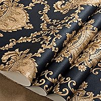 Vista 4 de QIHANG European Classic Black Damask Stereo Deep Embossed Wallpaper Roll for Living Room Hotel Tv Backdrop 0.53m x 10m=5.3m2