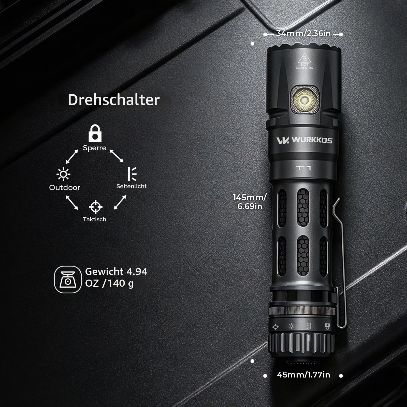 Wurkkos T1 Taktische Taschenlampe 5500LM 415m USB-C aufladbar IPX8 4-Farben