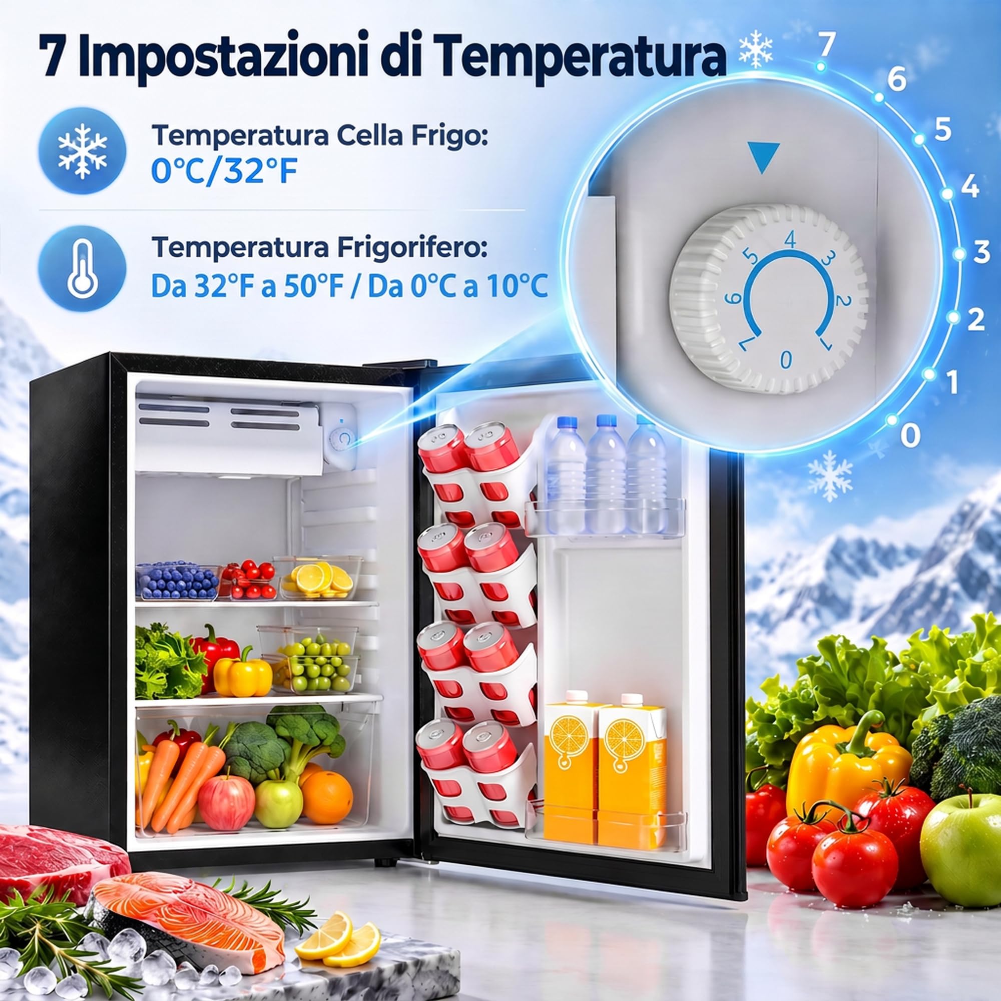 HOMCOM Frigorifero Piccolo 72.5L con Scomparto per Ghiaccio, 43 dB, Nero