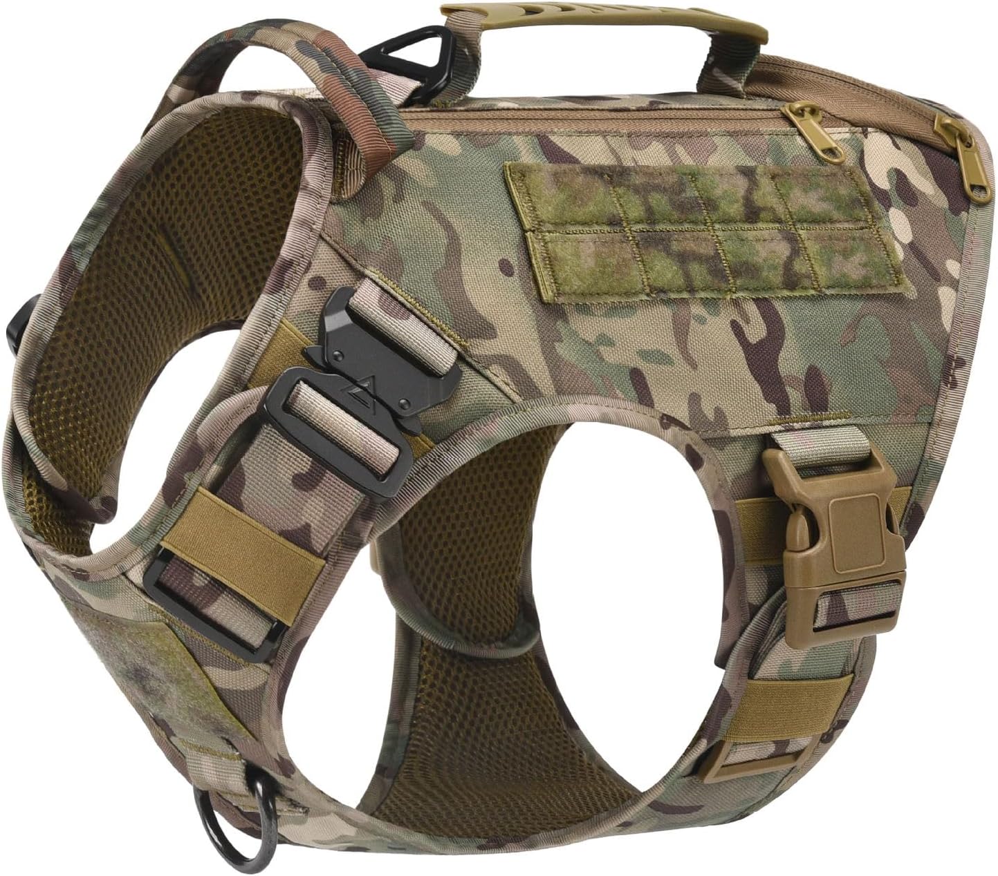 FireFang PSC0008 Tactical Dog Vest Harness with 1000D Nylon Armor Heavy Duty Military K9 Training Jacket for Large Medium Dogs Durable Service Dog Harness with Metal Buckles (L, Camouflage)