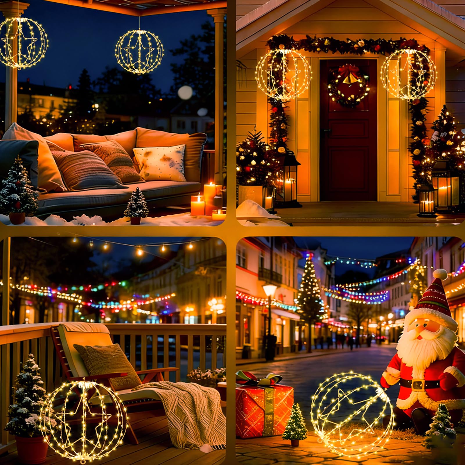 Yowin 2 Pièces Boule Lumineuse Noël 30CM 200 LED Étoile Lumineuse avec Transformateur, Minuterie, 8 Modes Boule de Noël Exterieur Étanche Guirlande Lumineuse pour Jardin Decoration - Cadre Marron