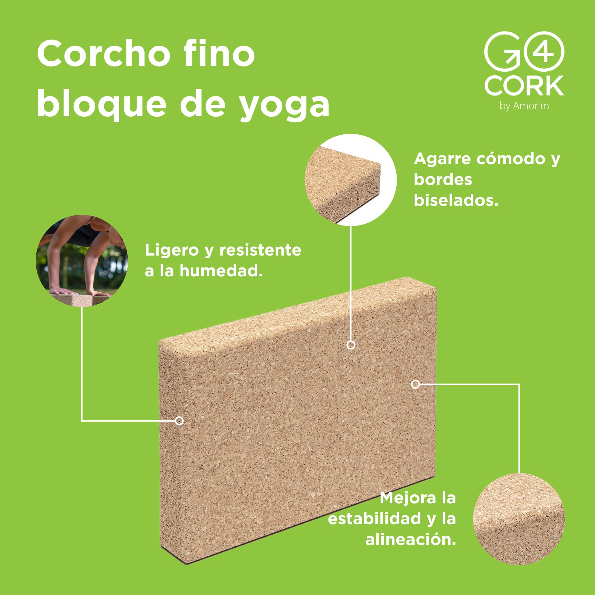 Go4Cork Bloque de corcho para yoga (delgado) para yoga, pilates y meditación | Bloque de yoga antideslizante, hipoalergénico, sostenible, no tóxico, 8 x 12 x 2 pulgadas