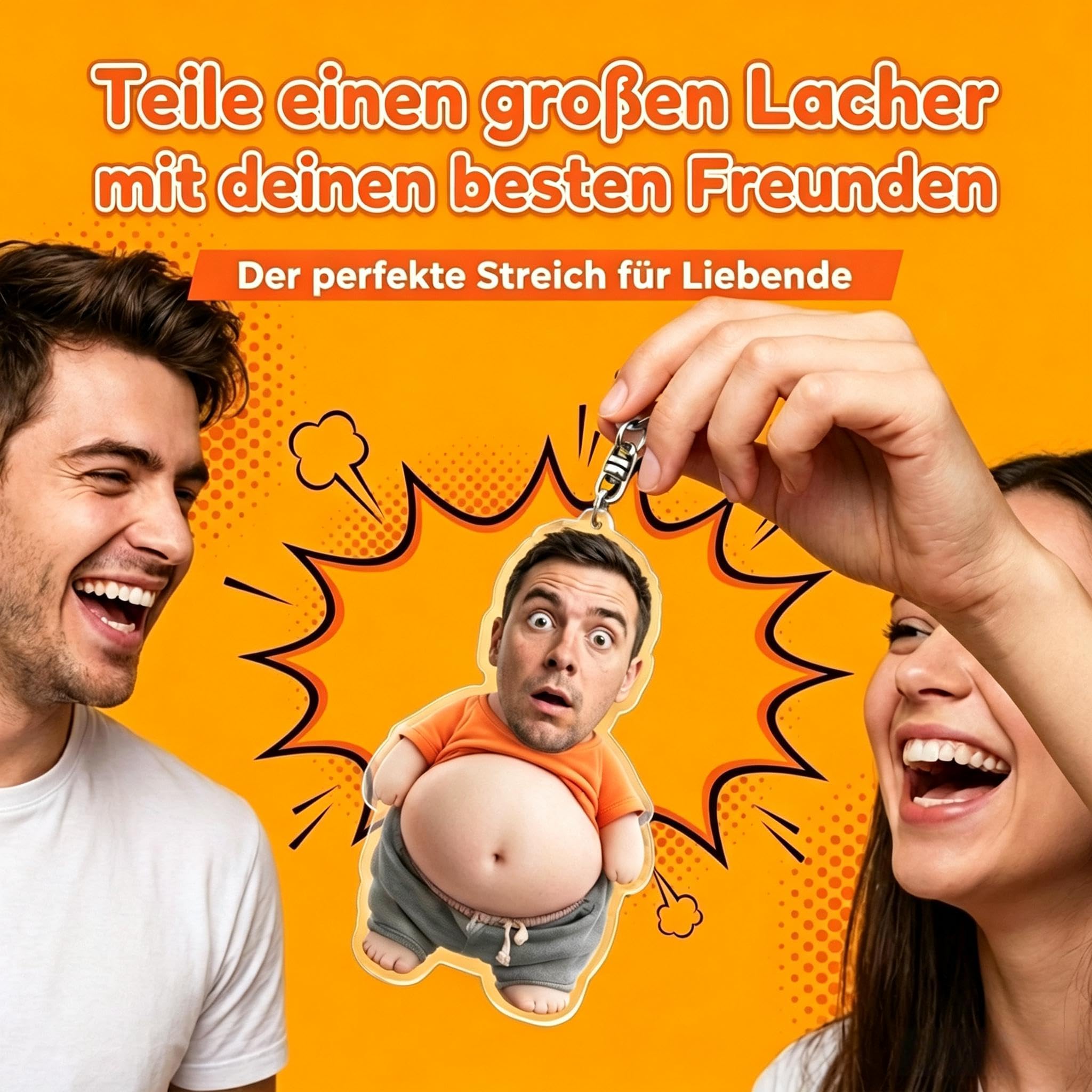 Personalisierter Gesicht Squishy Schlüsselanhänger – Lustiger Bauch-Drücker Anti-Stress Anhänger mit eigenem Foto, Muttertag & Vatertag