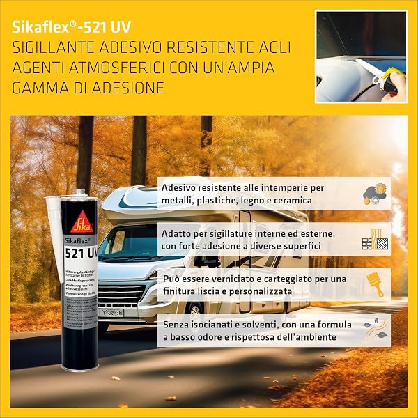 SIKA - Sigillante per auto e camper - Sikaflex 521 UV, Bianco - Resistente a sole e pioggia - Sigillature sicure e durature per i tuoi viaggi in sicurezza - 300ml - 3