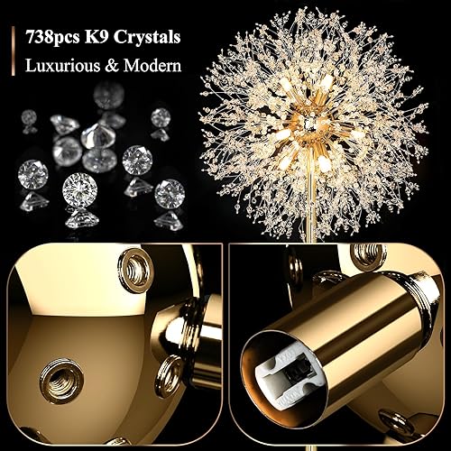 Miniatura 3 de BesLowe Lámpara de pie de cristal de 69 pulgadas para sala de estar, lámpara de pie moderna con 738 cristales K9, lámpara alta para dormitorio,