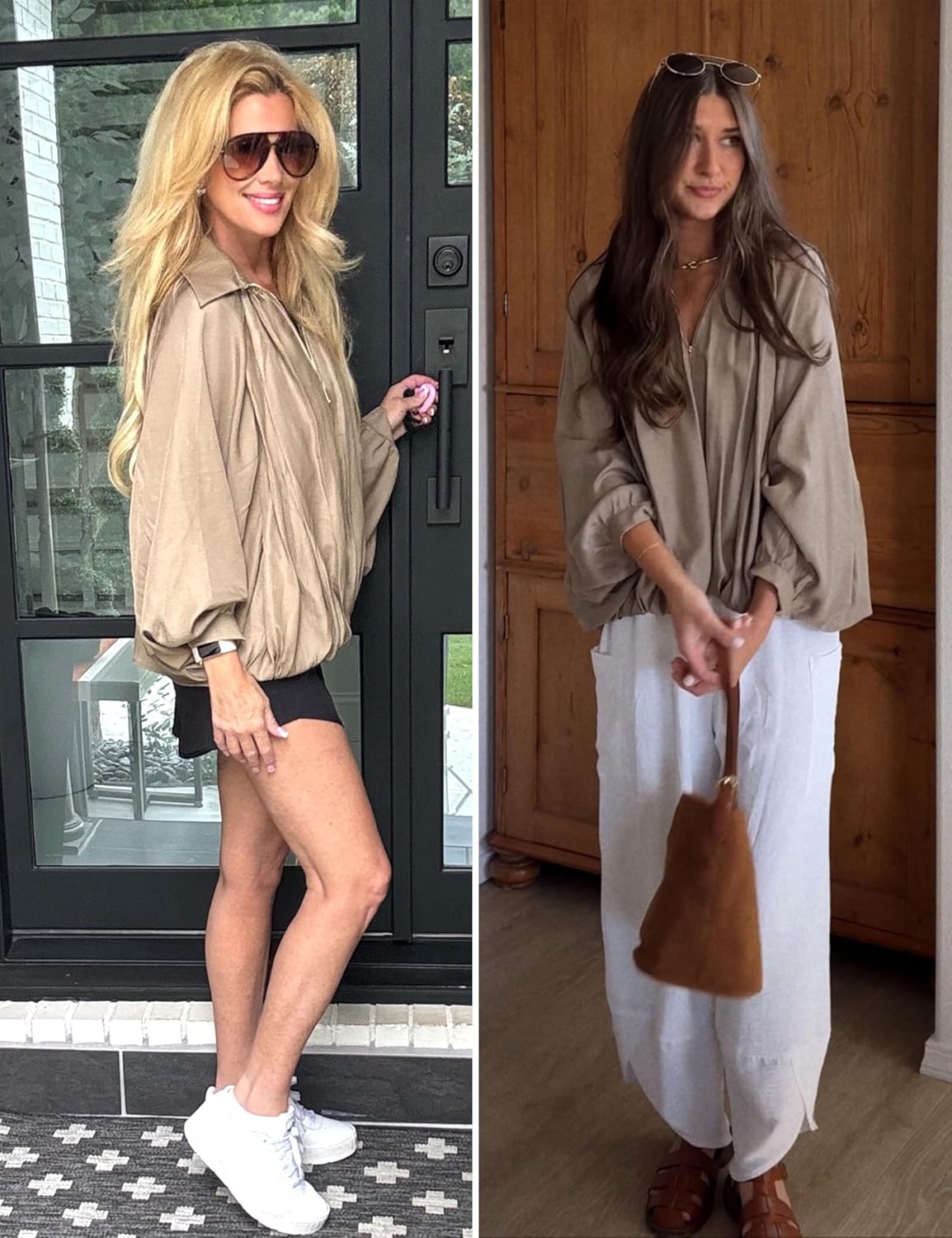 Womens Casual Puffed Bomber Jackets Lightweight Pleats Bubble Sleeves Lapel Collar Zipper Shirts Streetwear - Image 2