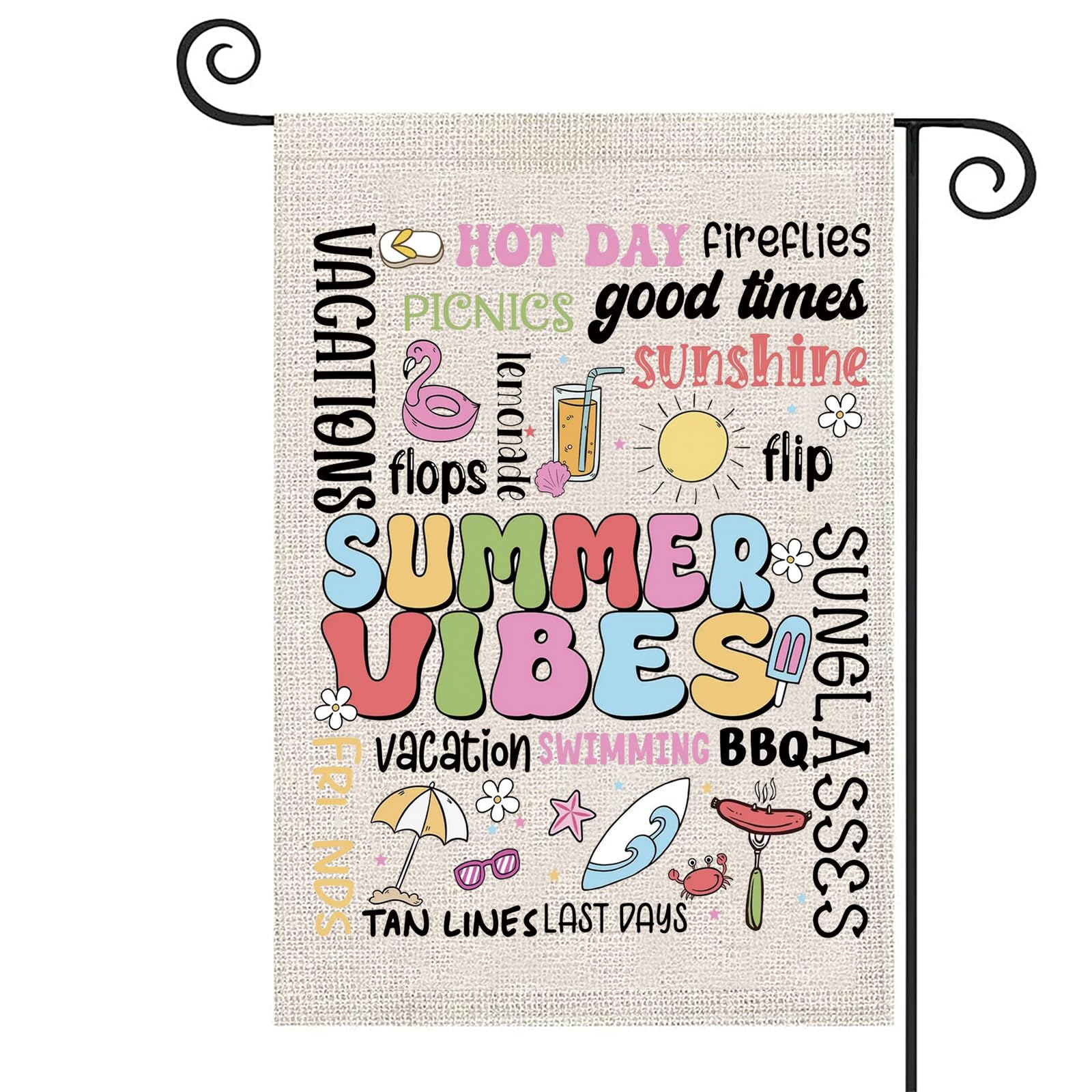Summer Vibes House Flag Summer Vacation Outdoor Porch Decor Beach Life Yard Flag Seashell Yarn Sign Coastal Gift (Summer Vibes Flag)