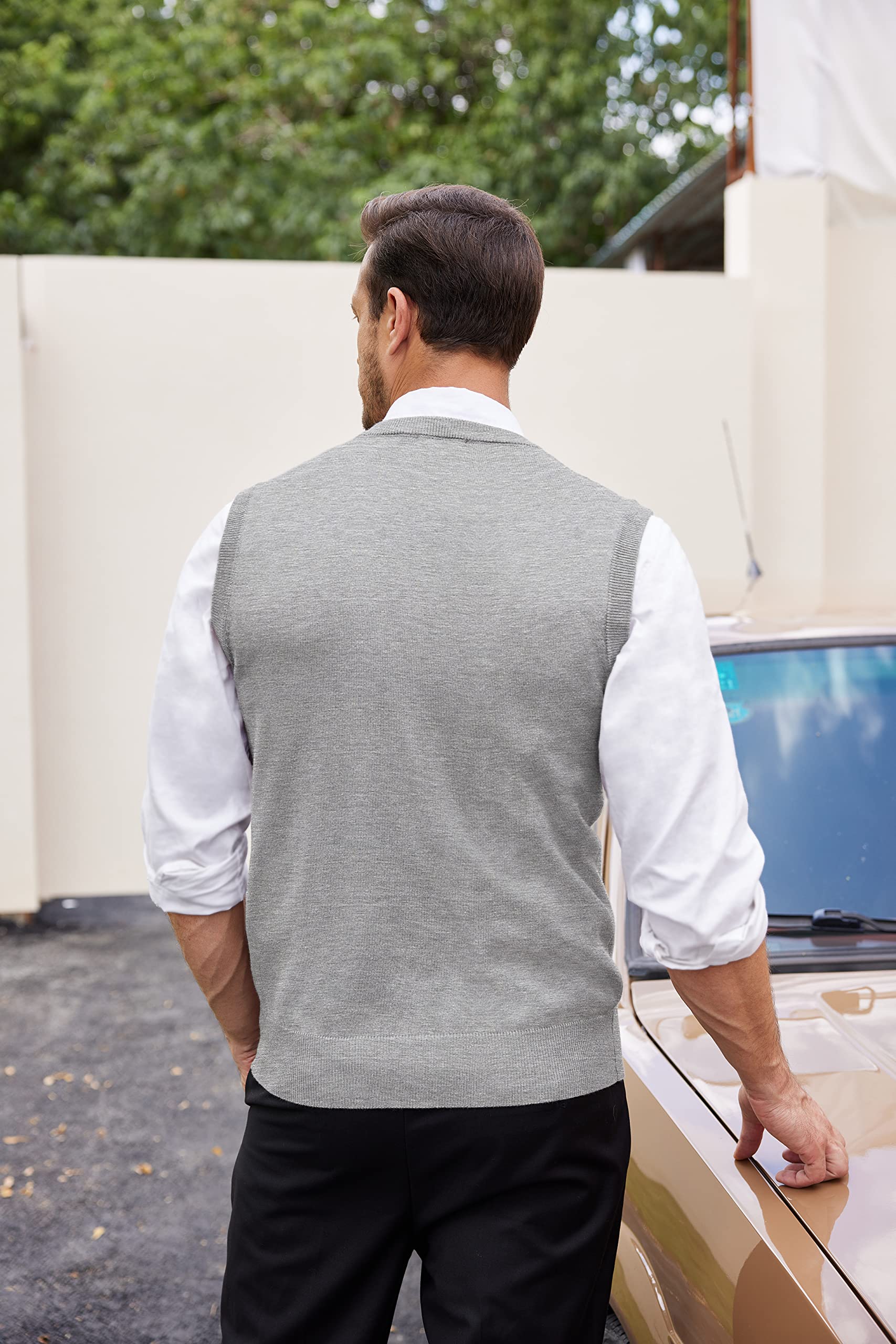 COOFANDY Jersey de punto para hombre, cuello en V, sin mangas, de invierno, corte regular, sin mangas, para hombres