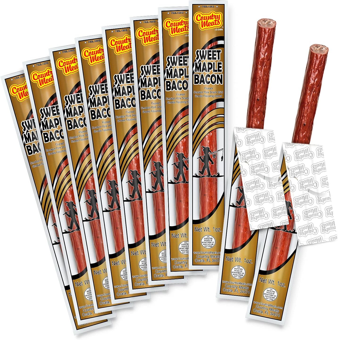 Country Meats, Meat Sticks, 0 Trans Fat, USDA Certified, Good Source of Protein, Carb Conscious Snack (10 Meat Sticks, Sweet Maple Bacon)