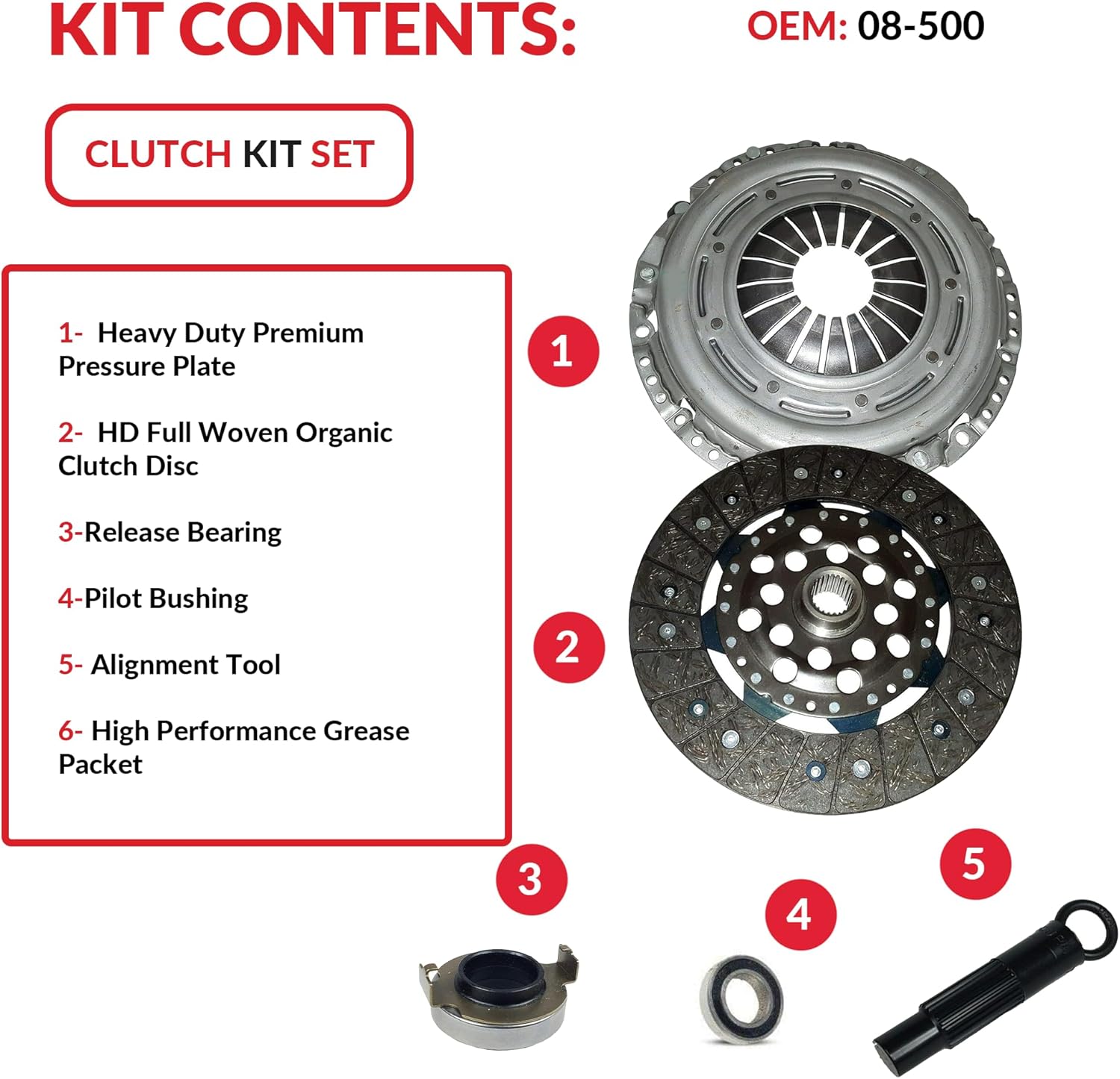 Southeast clutch Kit (08-500) | Compatible With Accord TL CL Ex-l Ex HFP Lx Base Sedan Coupe 2003-2013 3.0 3.2 3.5 V6 GAS SOHC| Naturally Aspirated | Heavy Duty Premium Pressure Plate