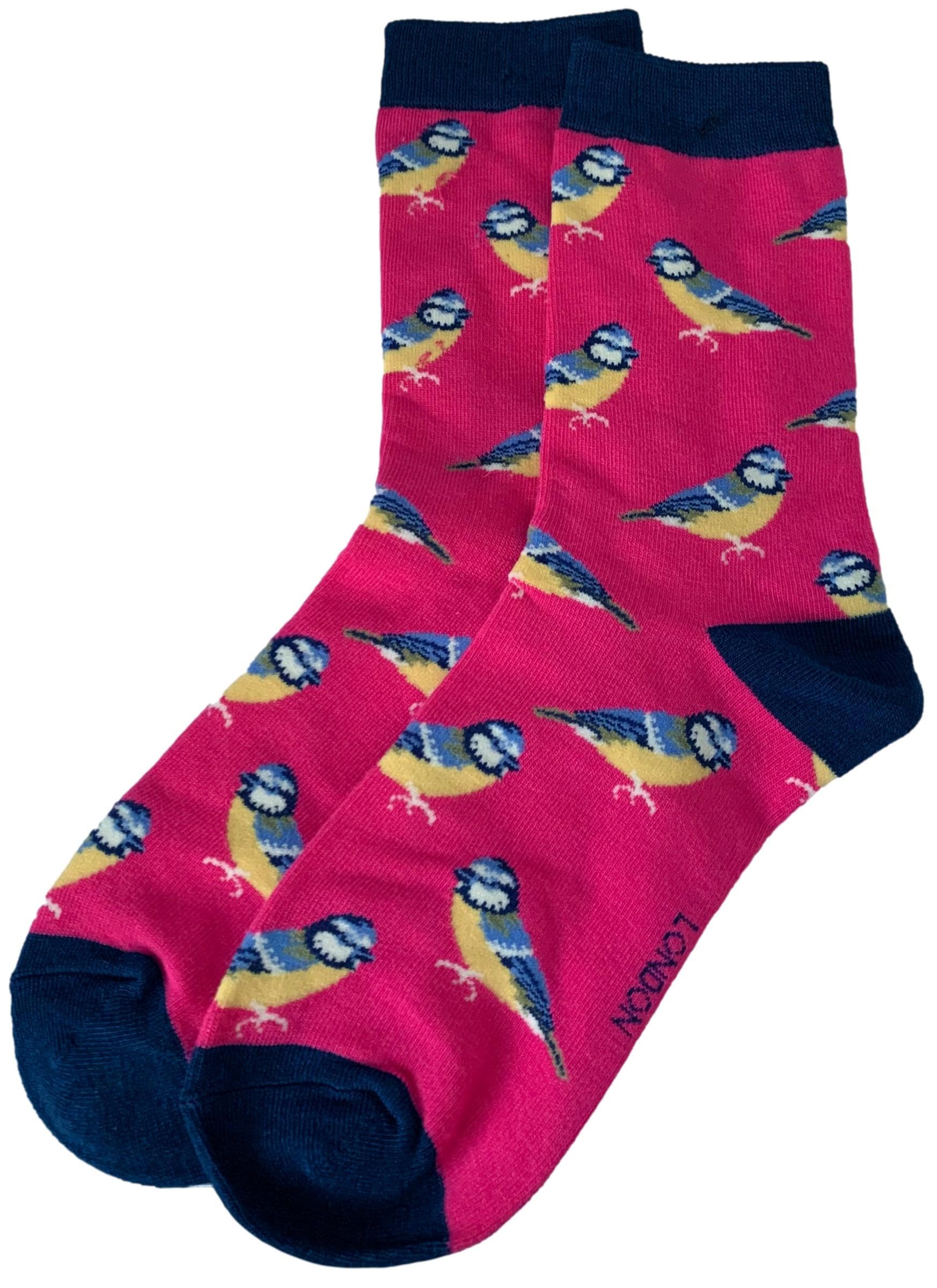 Purple Possum® Bird Socks Ladies Blue Tit Birds Bamboo Cotton Blend Shoe Size 3-7 Womens Novelty Socks (Pink)