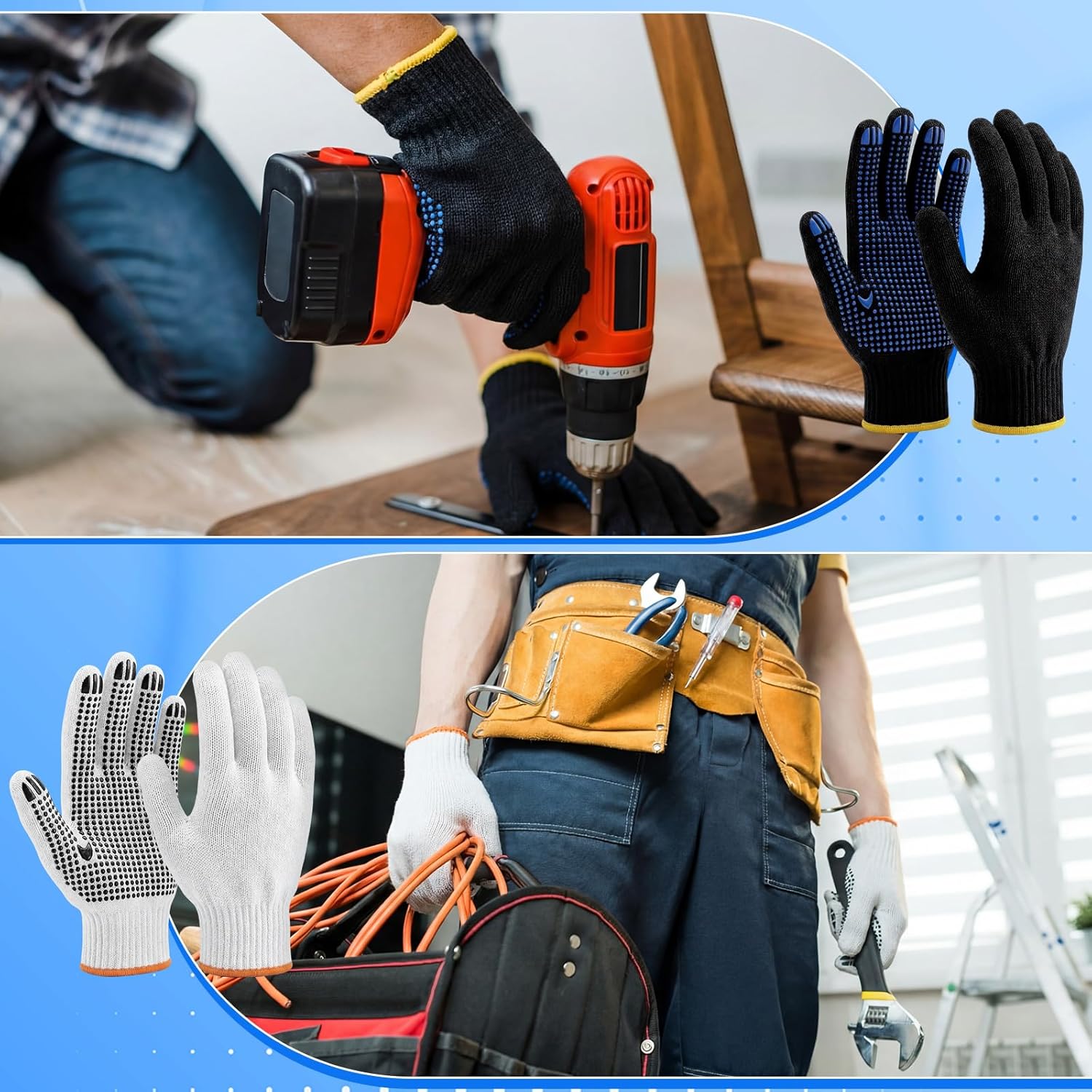 60 Pairs Cotton Work Gloves Bulk with Anti-slip Dots Polyester Knit Gloves For Men Women Safety Protection