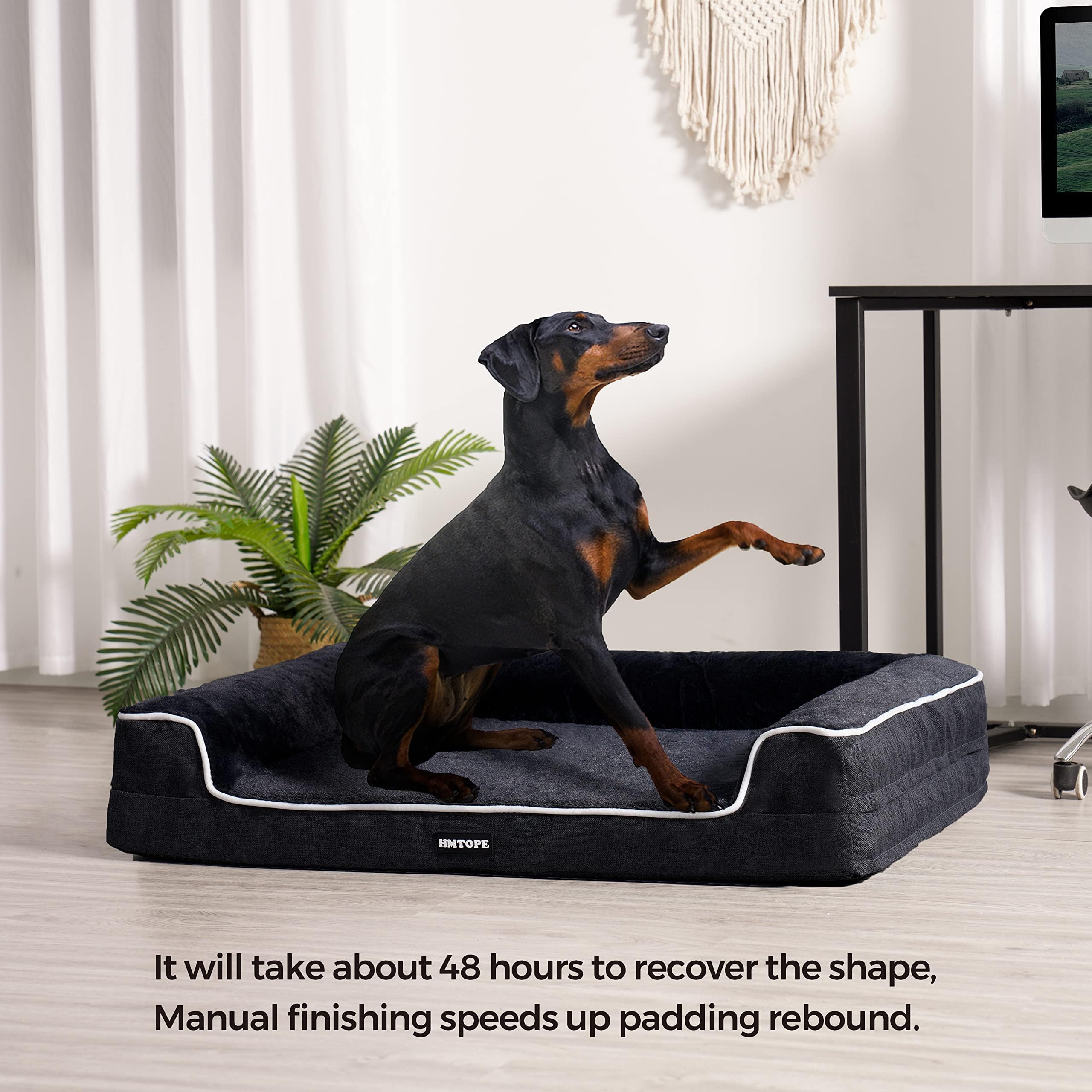 HMTOPE Orthopädisches Hundebett, Hundesofa, hohen Rand, Hundekissen, Hundekorb, Abnehmbar und waschbar, Grosse Hunde & MittelgroßeHunde-120x85x22cm, Grau