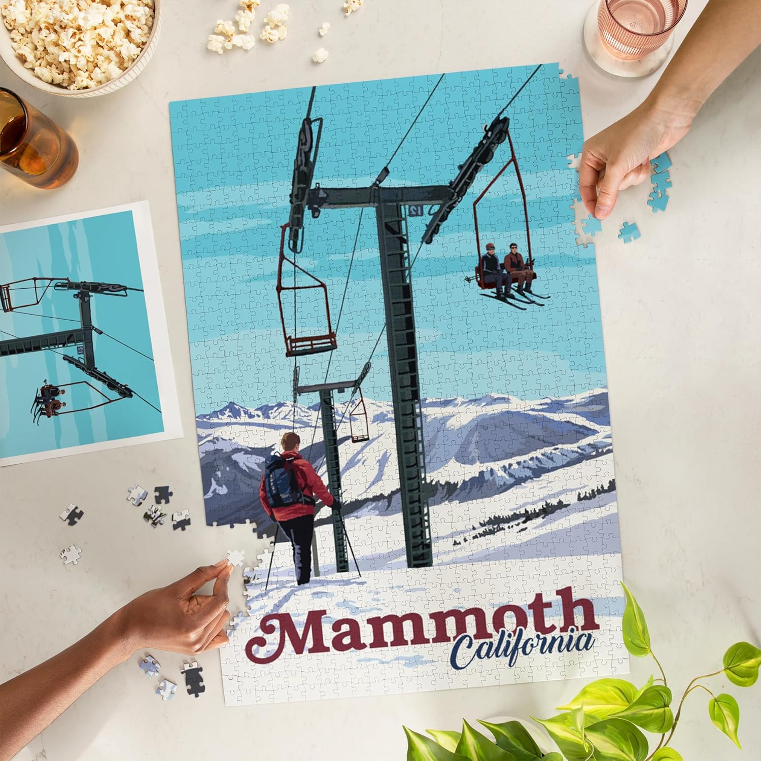 Lantern Press Mammoth, California, Ski Lift Day Scene 1000 Piece Jigsaw Puzzle for Adults, Made in USA with Reference Poster