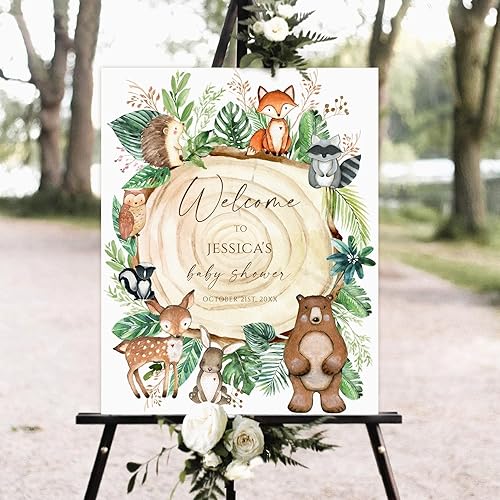 Letrero de bienvenida personalizado para baby shower de bosque, letrero de bienvenida para baby shower, baby shower con animales del bosque, baby