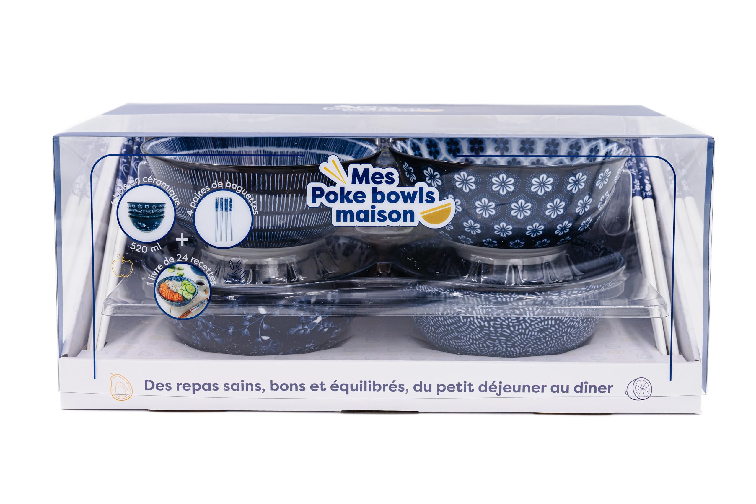 Mes poke bowls maison: Coffret avec 4 bols en céramiques, 4 paires de baguettes et 1 livre de 24 recettes