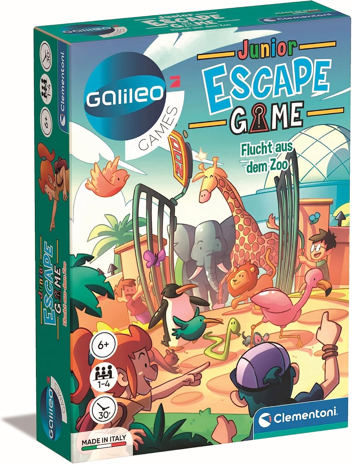 Clementoni Galileo Escape Game Junior - Escape from the Zoo - Game for Children from 6 Years - Social and Family 59338, 11.2 x 15.6 x 3.2