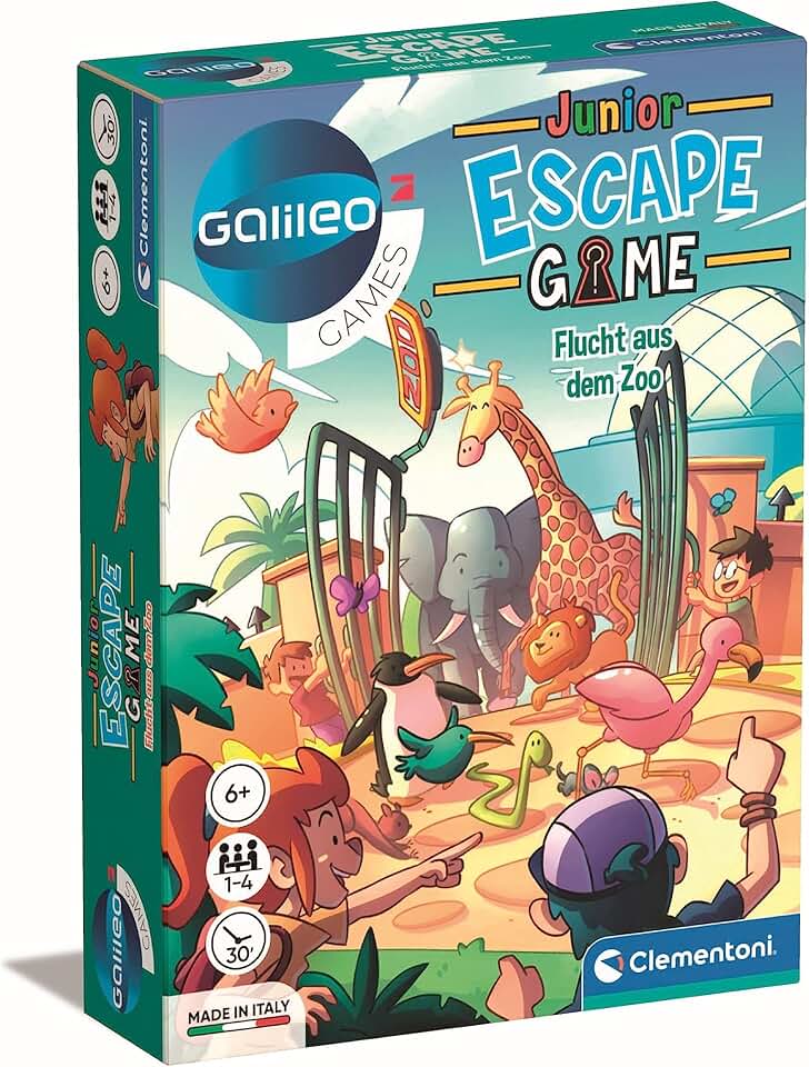 Clementoni Galileo Escape Game Junior - Flucht aus dem Zoo - Escape Spiel für Kinder ab 6 Jahren - G