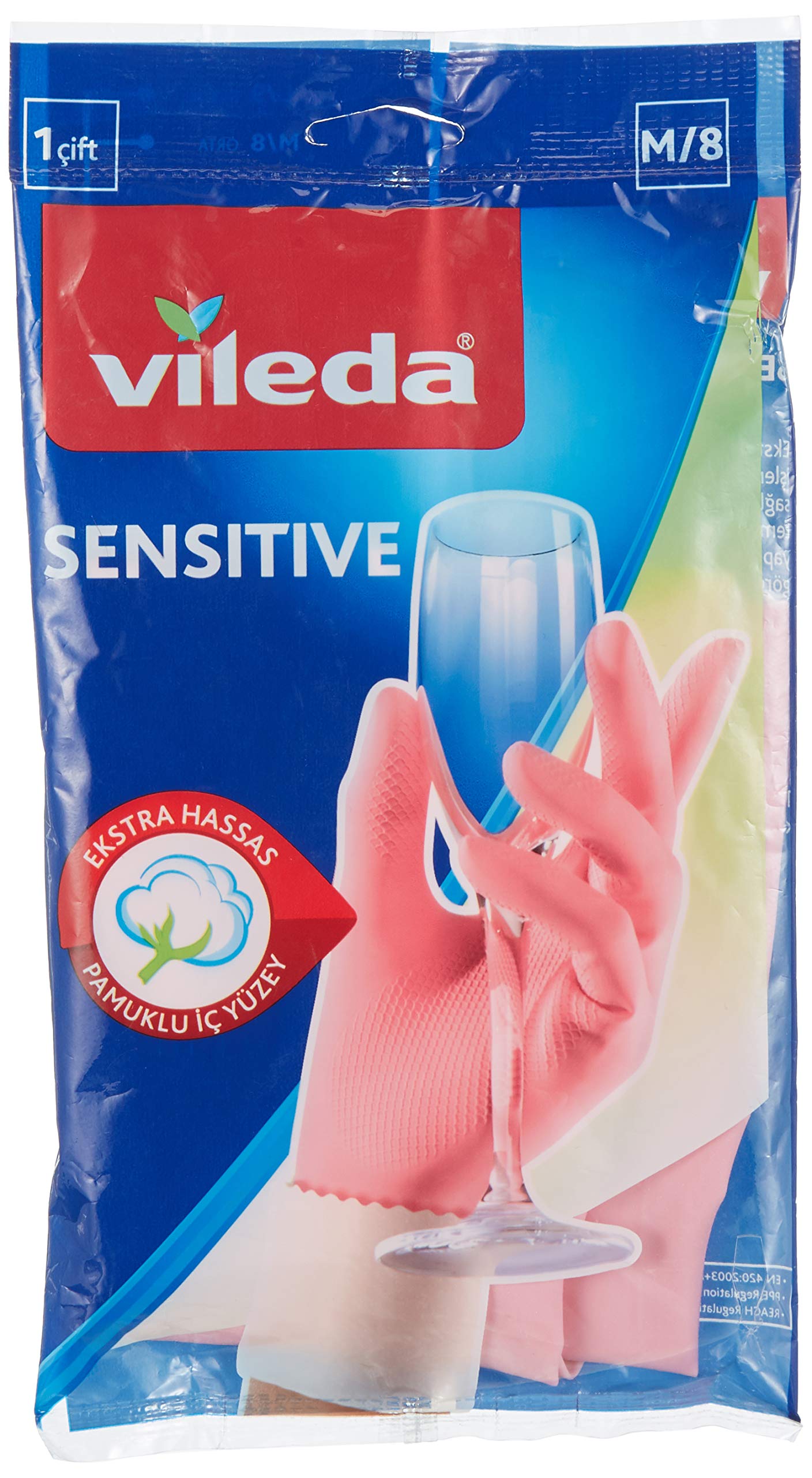 Vileda 149212 Candy Pink Sensitive Eldiven,%100 Doğal Lateks, M