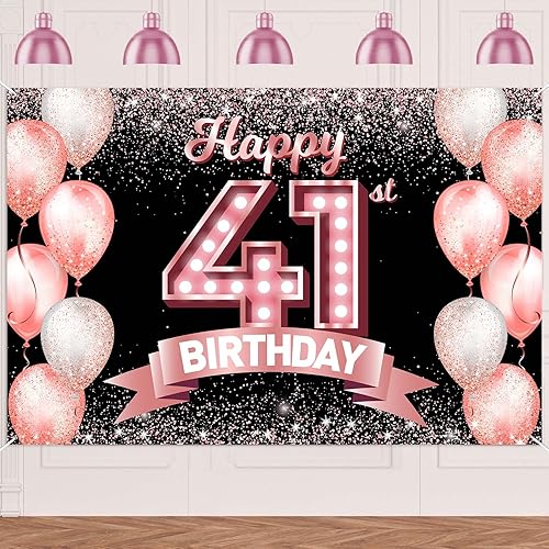 Vista 80 de Feliz cumpleaños número 31, fondo de pancarta dorado rosa, celebrando los 31 años, decoraciones temáticas de globos de confeti para mujeres de 31