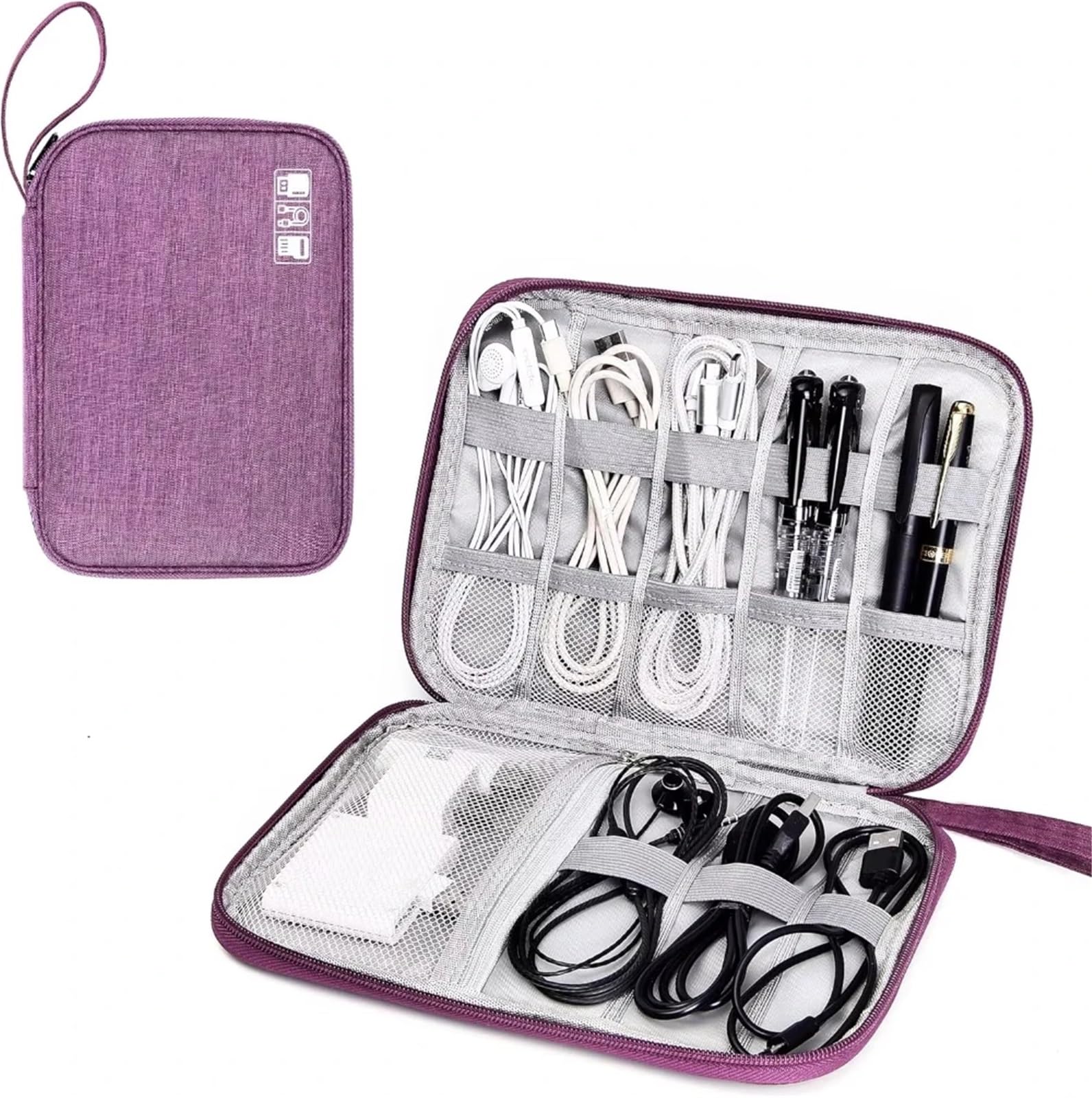 2PCS Borse portaoggetti for Cavi Kit di Sistema Custodia Caricabatterie Cavo Dati Penna Power Bank Dispositivi Gadget digitali per Cavi, Caricabatterie(Purple)
