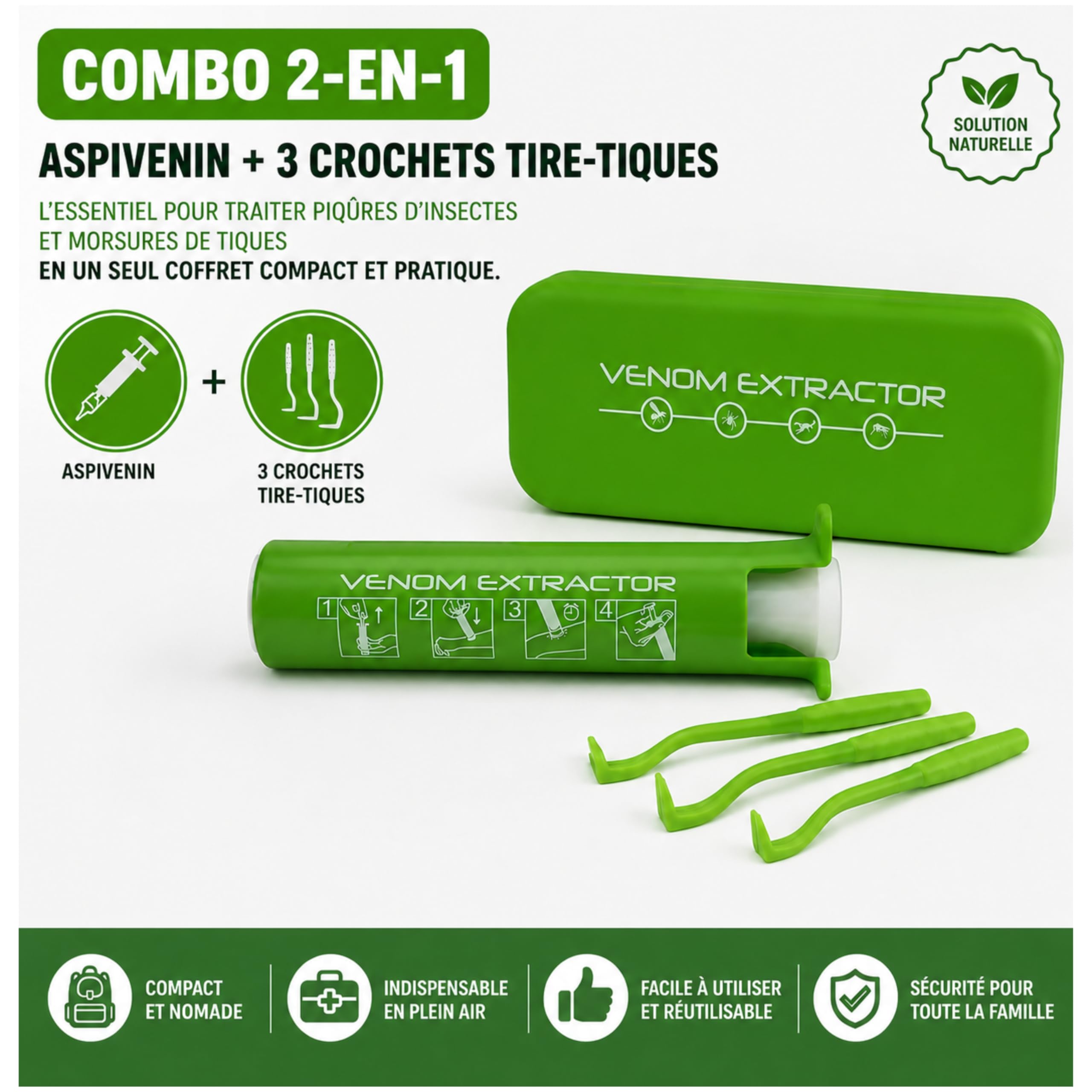 Kit de Emergencia 2 en 1 – Succionador de Veneno + Ganchos Quita garrapatas | Tratamiento Natural para picaduras y mordeduras