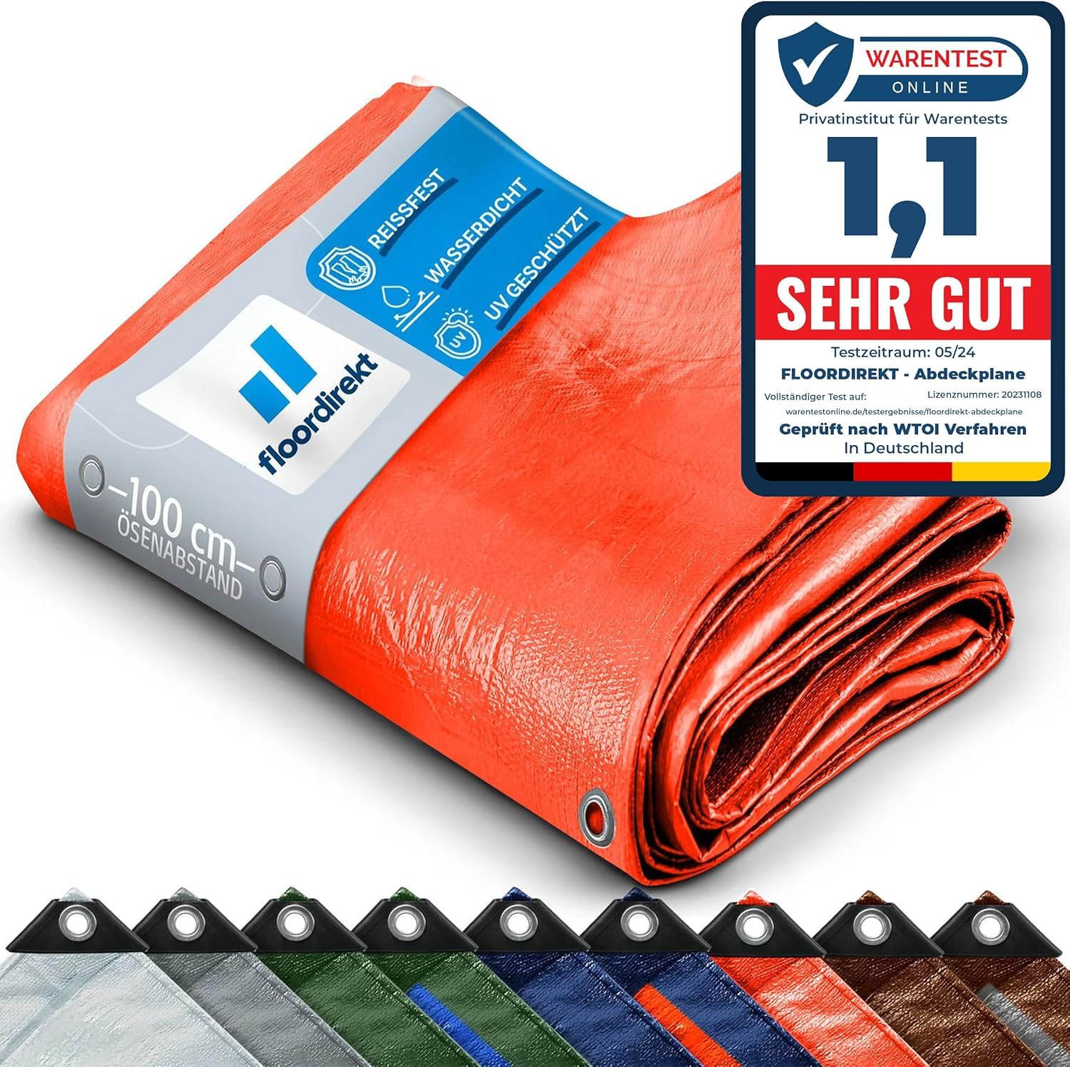 Floordirekt Tarpaulin Fabric Tarpaulin Protective Tarpaulin Boat Tarpaulin Tent Underlay for Camping & Outdoor Garden Waterproof Tarpaulin with Eyelets Many Sizes & Colours 2 x 3 m, 6 m² 80 g/m²,