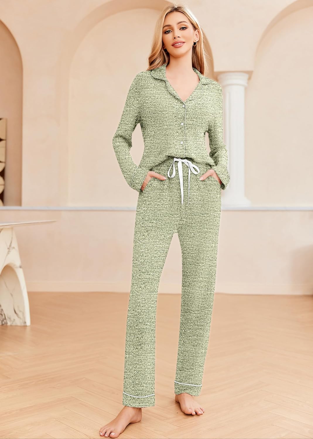 Ekouaer Women's Pajamas Long Sleeve Sleepwear Casual Button Down Loungewear Soft Pjs Set S-XXL - Image 5