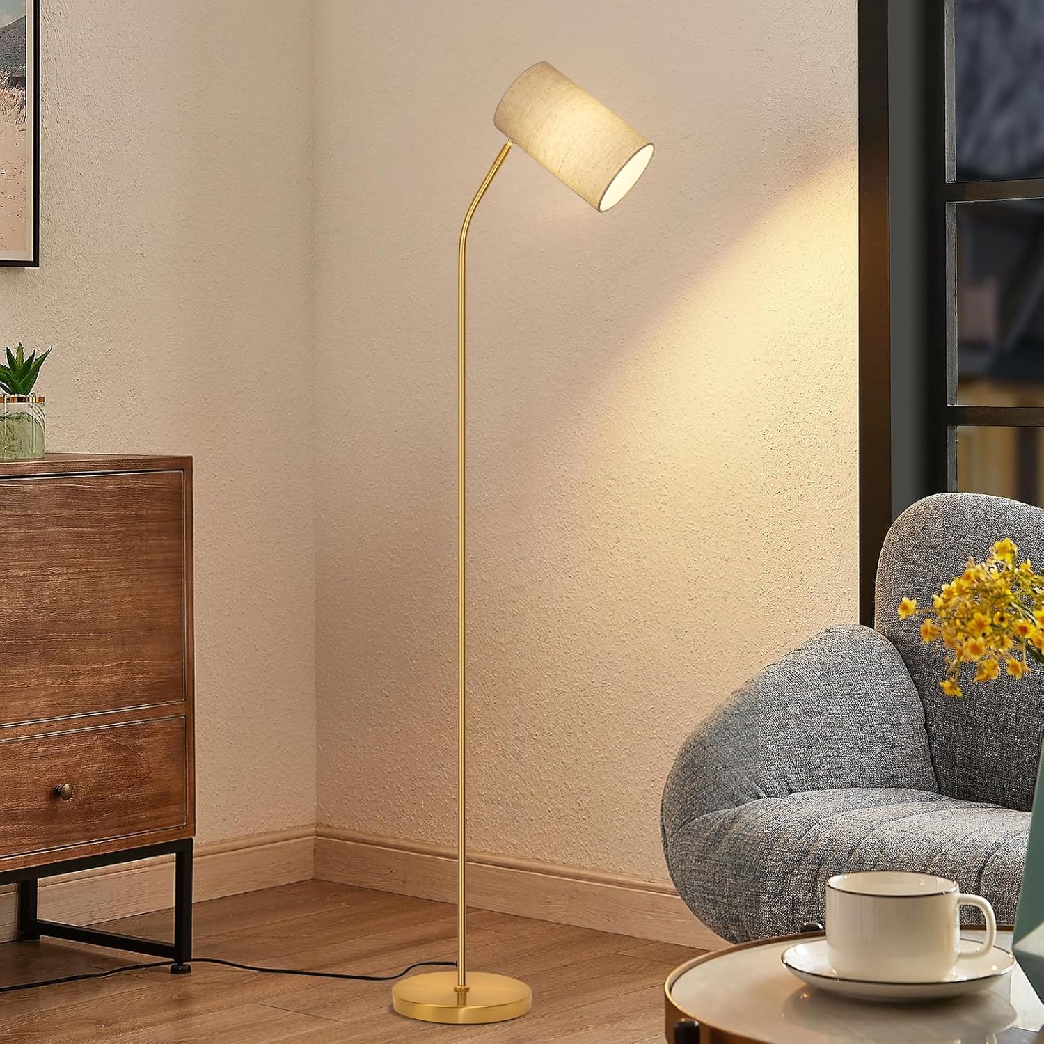 Ldeco Gold Floor Lamp for Living Room with Remote,Remote Custom Color Temperature & Brightness, Stepless Dimmable Bulb Included,Tall Stand Reading Lamp for Living Room Bedroom Office(Beige/Gold)