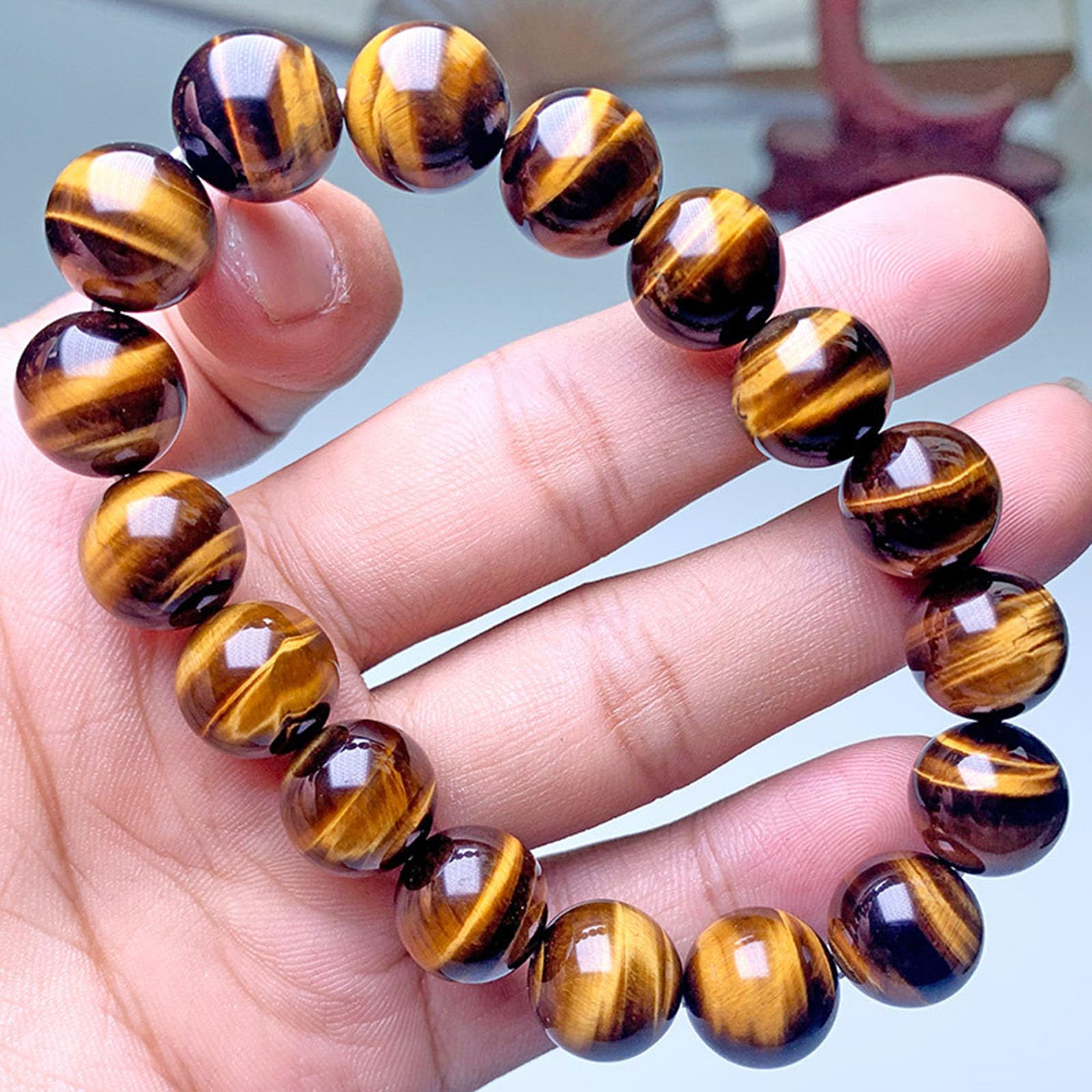 Feng Shui Schmuck, Gelbes Tigerauge-Kristallarmband der Güteklasse 7A, Chakra-Heilperlenarmband, Stretch-Armband aus natürlichen Edelsteinen für Damen und Herren,18mm