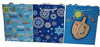 Set of 3 Deluxe Hanukkah Gift Bags, Assorted Designs