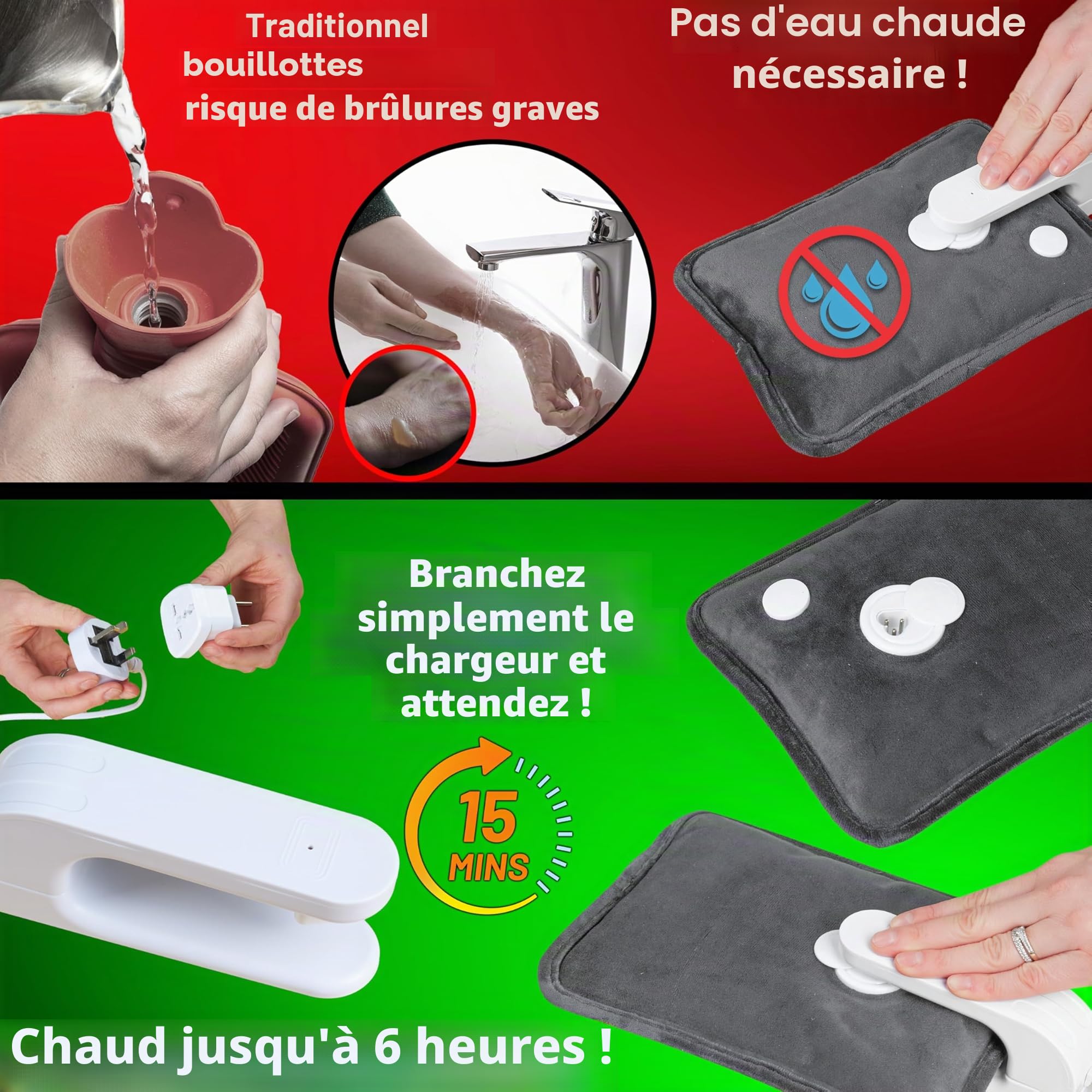CityComfort Bouillotte Électrique Rechargeable Coussin Chauffant 6H Câble Détachable Chauffe Lit et Chauffe Main Idée Cadeau (Charbon)