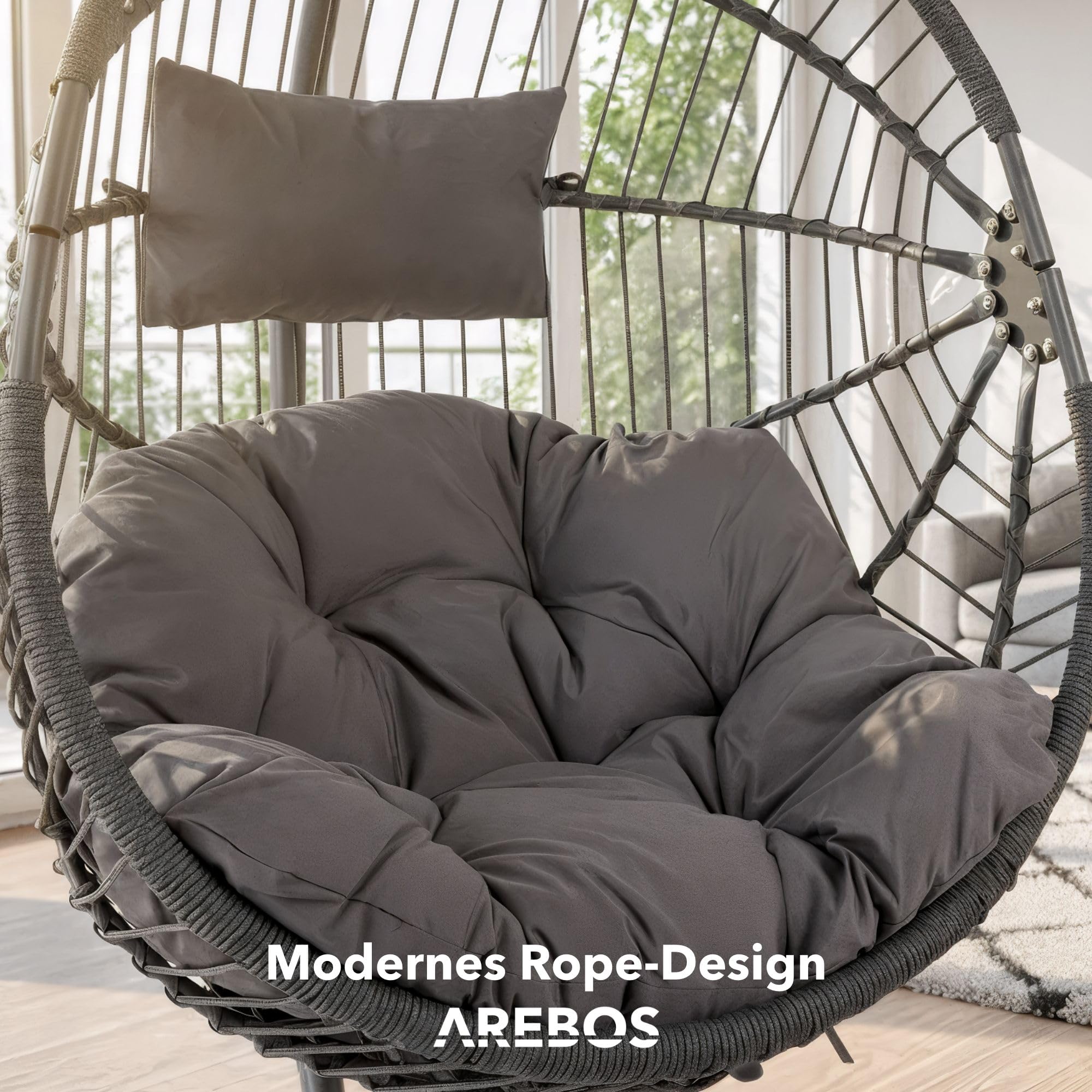 Arebos Hängesessel Outdoor mit Gestell | höhenverstellbar | 130 kg | Grau