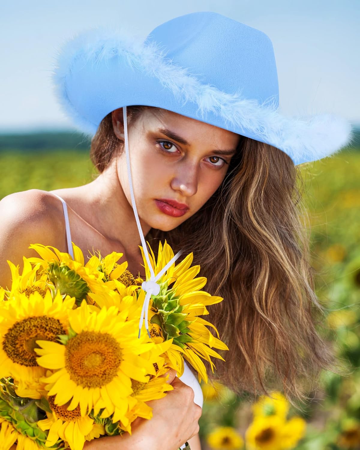 Tarpop Cowboy Hat Boa Cowgirl Hat with Feather for Women Bachelorette Western Wedding Party Costume Accessories - Image 5