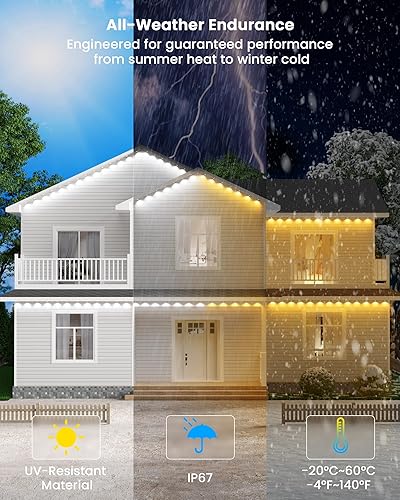 Miniatura 7 de Gefolly Luces permanentes para exteriores Pro, 100 pies con 60 luces LED dobles RGBW, 111 modos de escena para diario, Halloween, Navidad, IP67