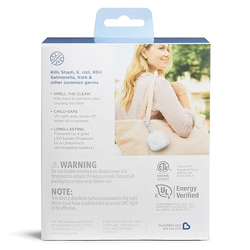 Miniatura 8 de Munchkin Esterilizador UV portátil Plus con batería recargable, mini desinfectante de luz UV elimina el 99.99% de los gérmenes en 59 segundos