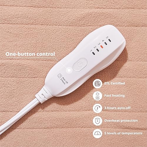 Miniatura 3 de Manta térmica, manta eléctrica, 50 x 60 pulgadas, manta térmica suave con 5 niveles de calefacción y 3 horas de apagado automático, protección