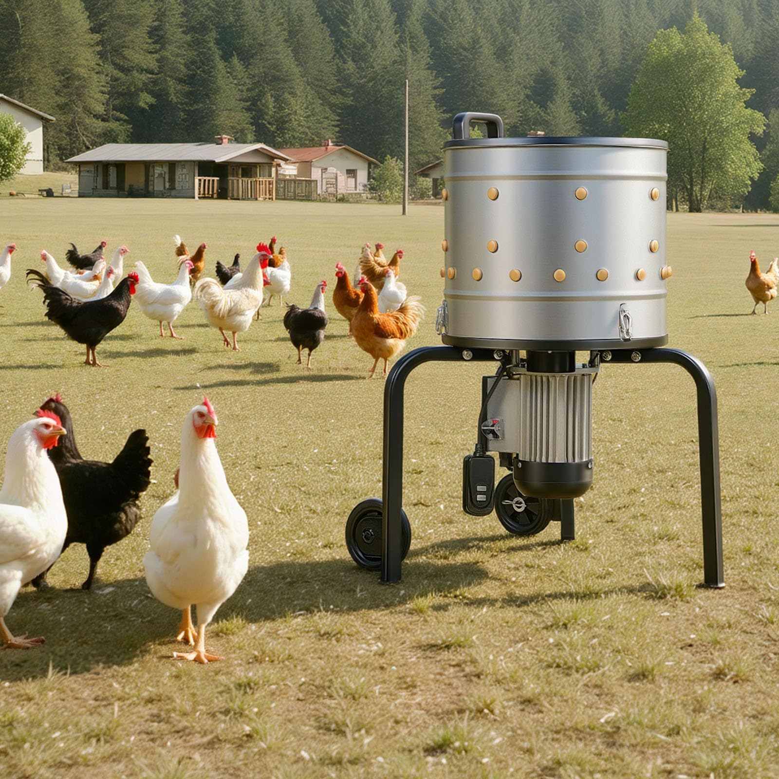 VEVOR Desplumadora Eléctrica de Aves, Tambor de 400 mm, 500 W, 230 RPM, 114 Dedos Suaves y Ruedas de Transporte, Removedor de Plumas de Acero Inoxidable a Procesar 1-2 Pollos, 595 x 556 x 800 mm