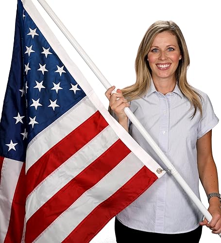 Bandera estadounidense de 3 x 5 pies, fabricada en Estados Unidos, estrellas bordadas y rayas cosidas con ojales de latón, resistente a la