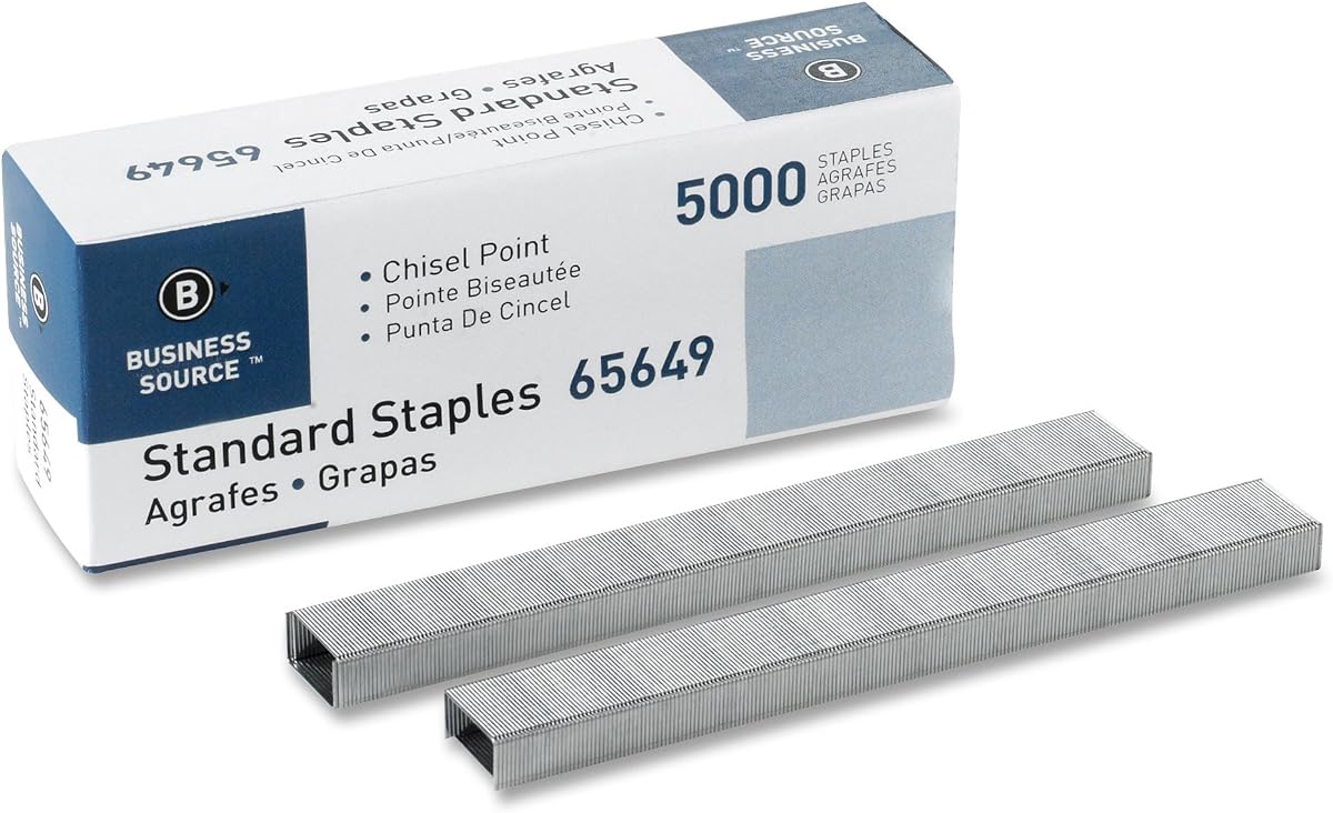 Business Source Chisel Point Standard Staples - Box of 5000 (65649), Silver