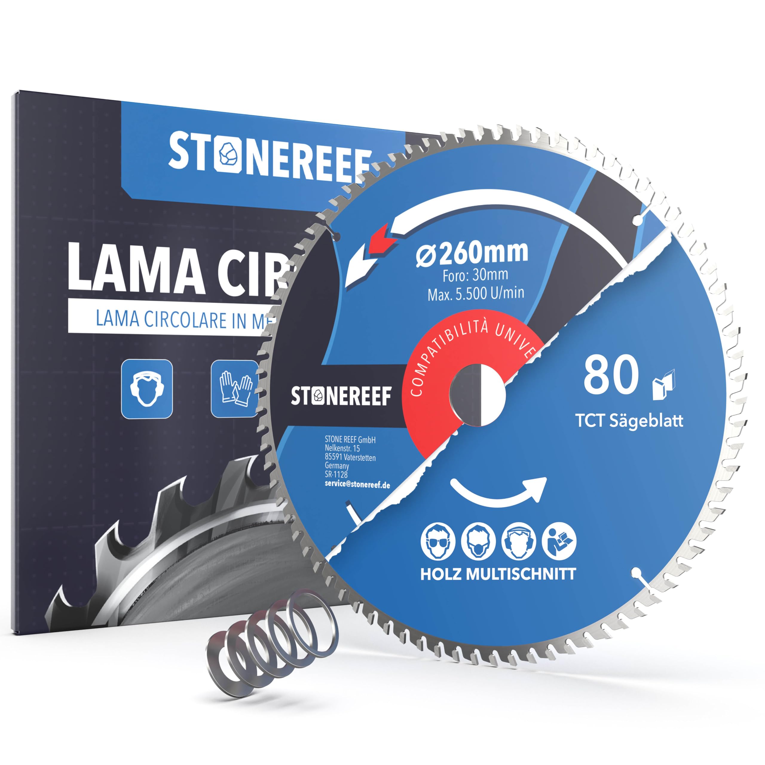 Lama per sega circolare 260 x 30 cm, con adattatore per foro da 20 e 16 mm, compatibile con smerigliatrice angolare di Bosch, Makita ecc. – Lama per sega circolare – per legno