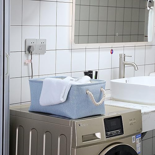 Miniatura 3 de Contenedores de almacenamiento con asas de algodón resistentes (1 unidad), cestas de almacenamiento de tela para organizar uso para oficina y hogar,