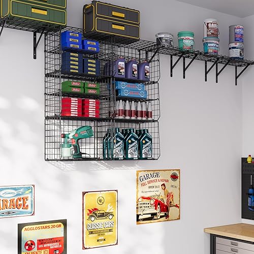 Miniatura 6 de X-cosrack Organizadores de armario ajustables montados en la pared y almacenamiento con cestas de 3 niveles, 2 estantes de alambre y divisores,