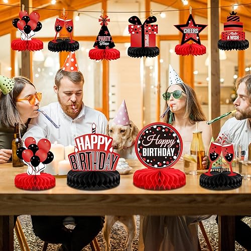 Miniatura 7 de Pajean 8 piezas de centro de mesa rojo y negro para fiesta de cumpleaños, centro de mesa rojo y negro, decoración de centro de mesa rojo para niños