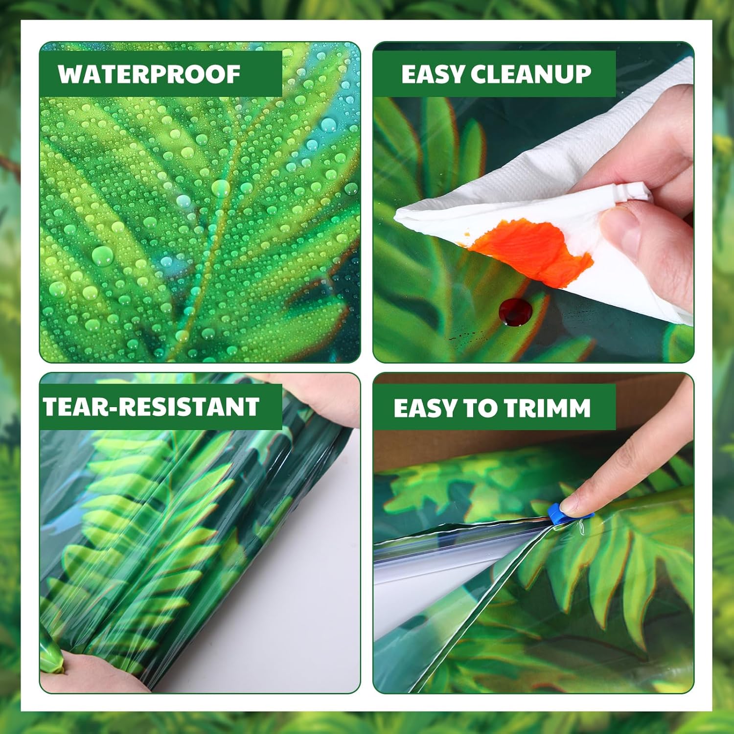 Oudain 54 Inch x 100 ft Rainforest Jungle Trees VBS 2026 Photo Wall Backdrop Tablecloth Roll with Cutter Box, Plastic Tablecloth for Rainforest Greenery Background Tropical Jungle Party Decor