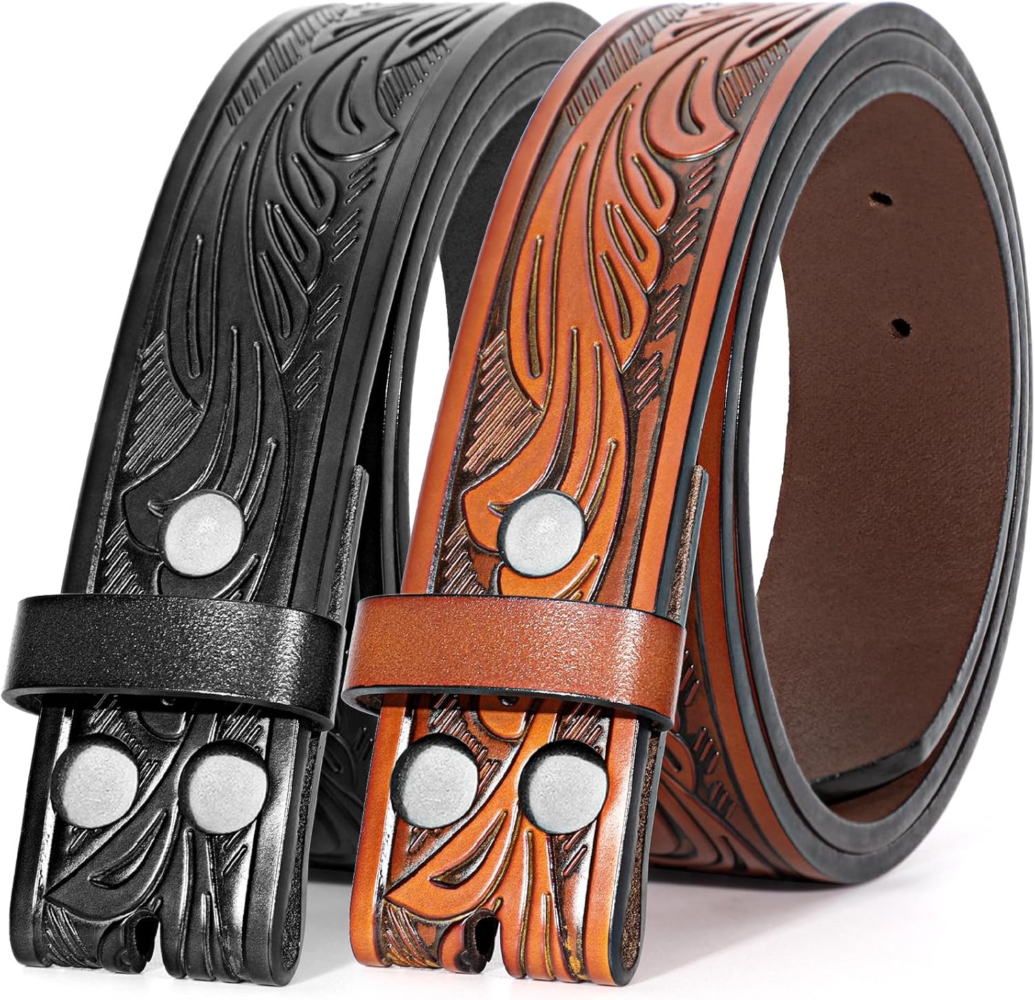 BELTROAD 2 Pack Western Leather Belt Strap for Men Women Cowboy Cowgirl Leather Mens Belts for Jeans Gift Belt without Buckle